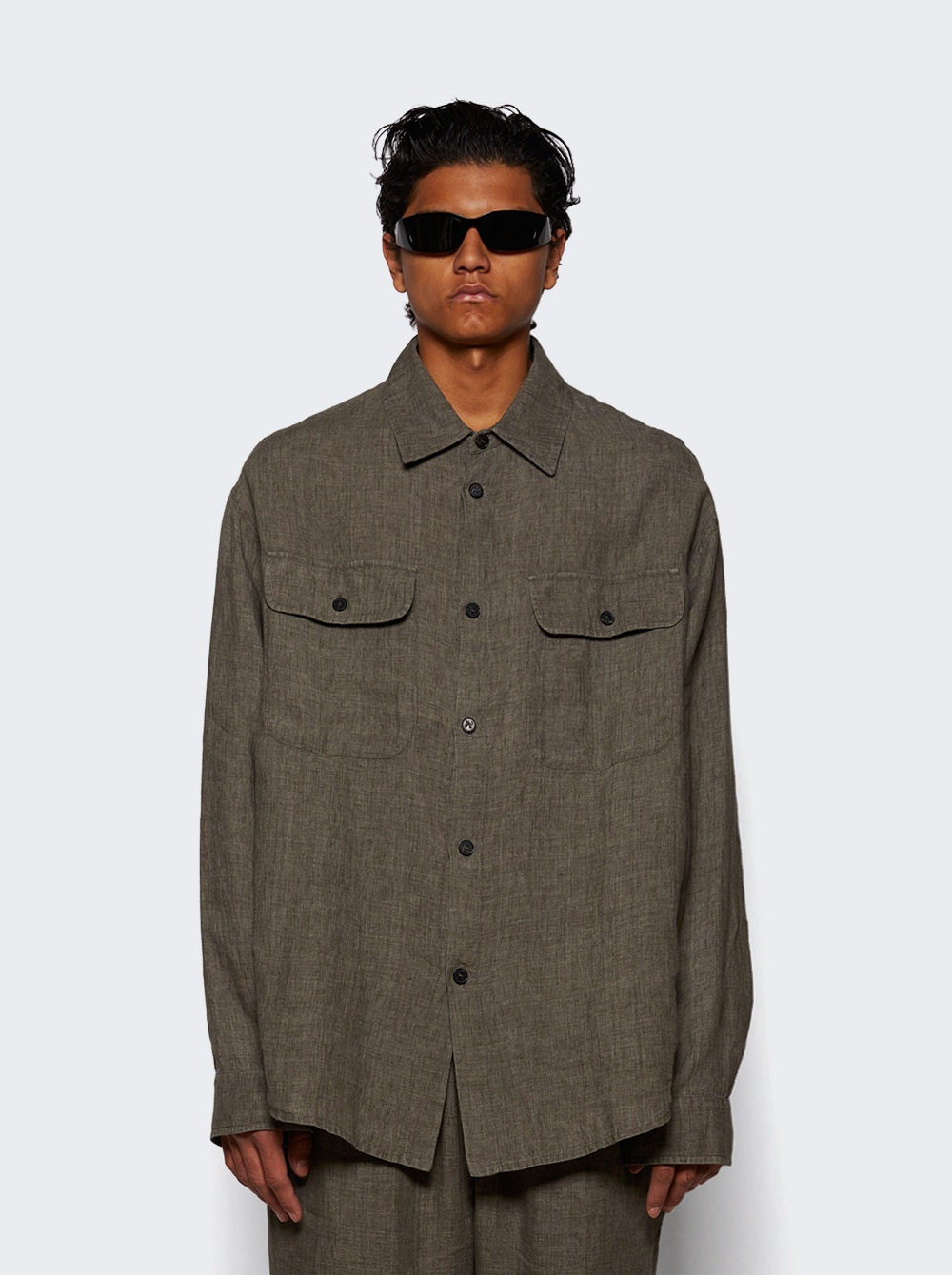 Curved Logo Overshirt Military Green - 2