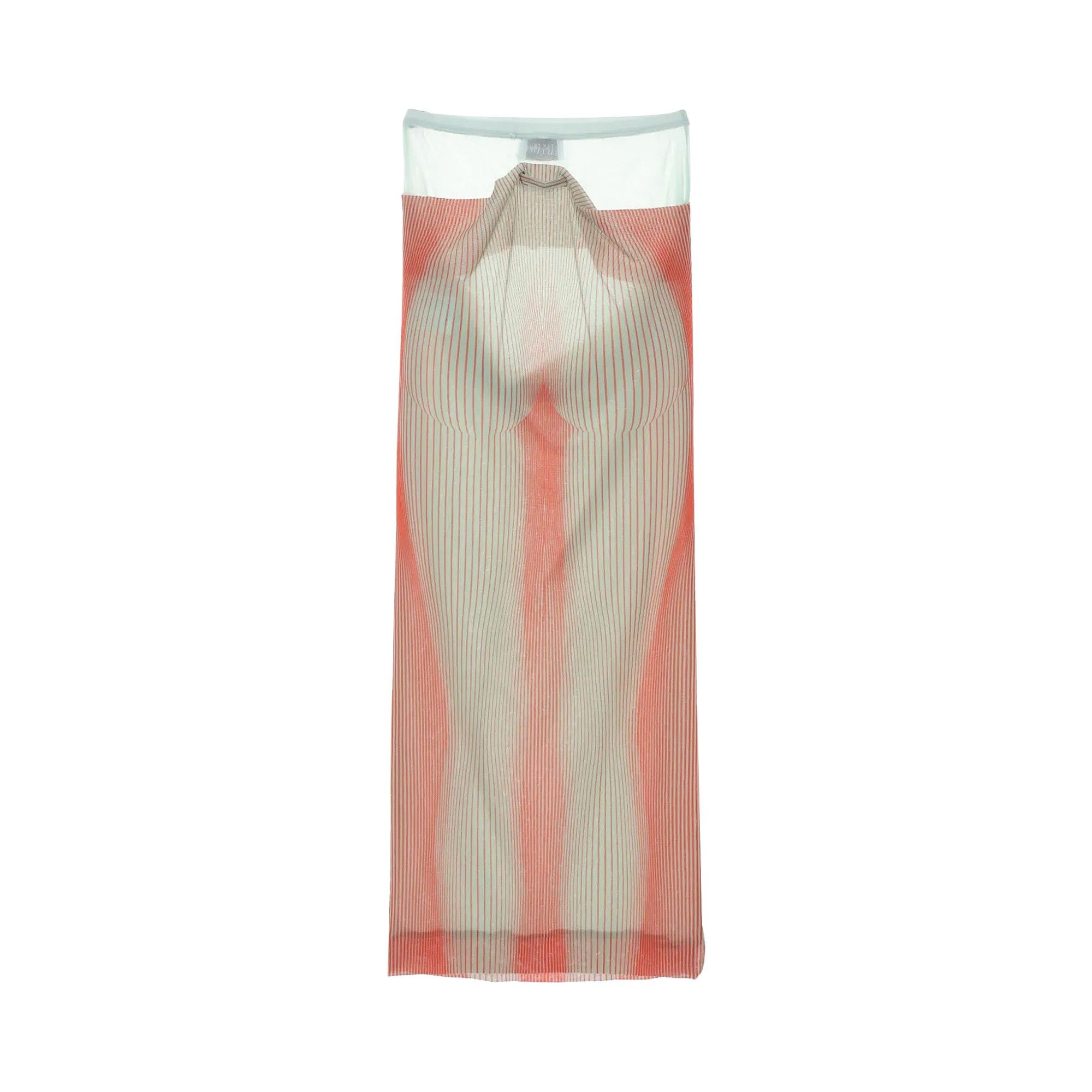 Jean Paul Gaultier Draped Pinstripe Body Morphing Long Skirt 'Mint/Coral' - 2