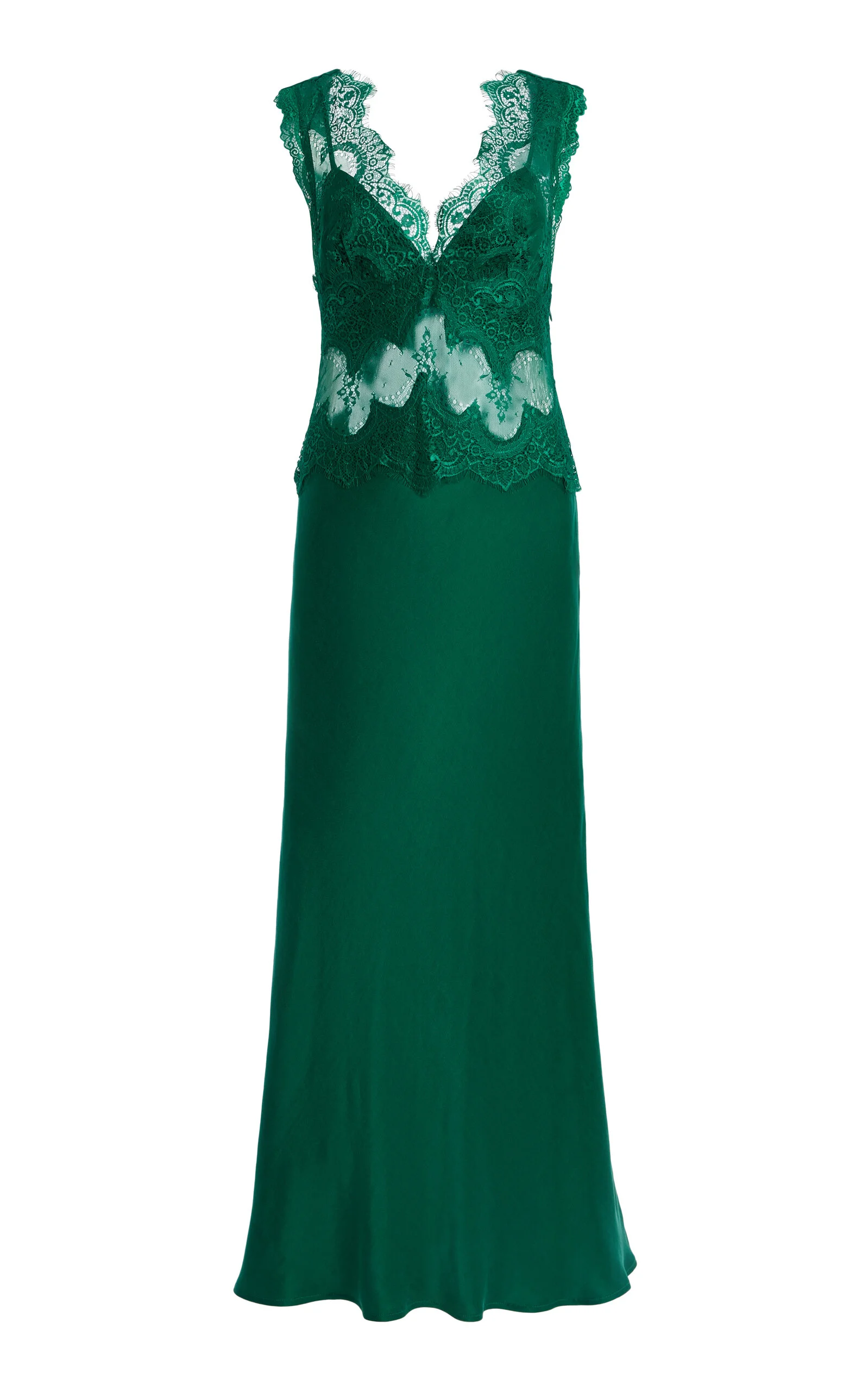 Exclusive Visions Lace-Inset Satin Midi Dress green - 1