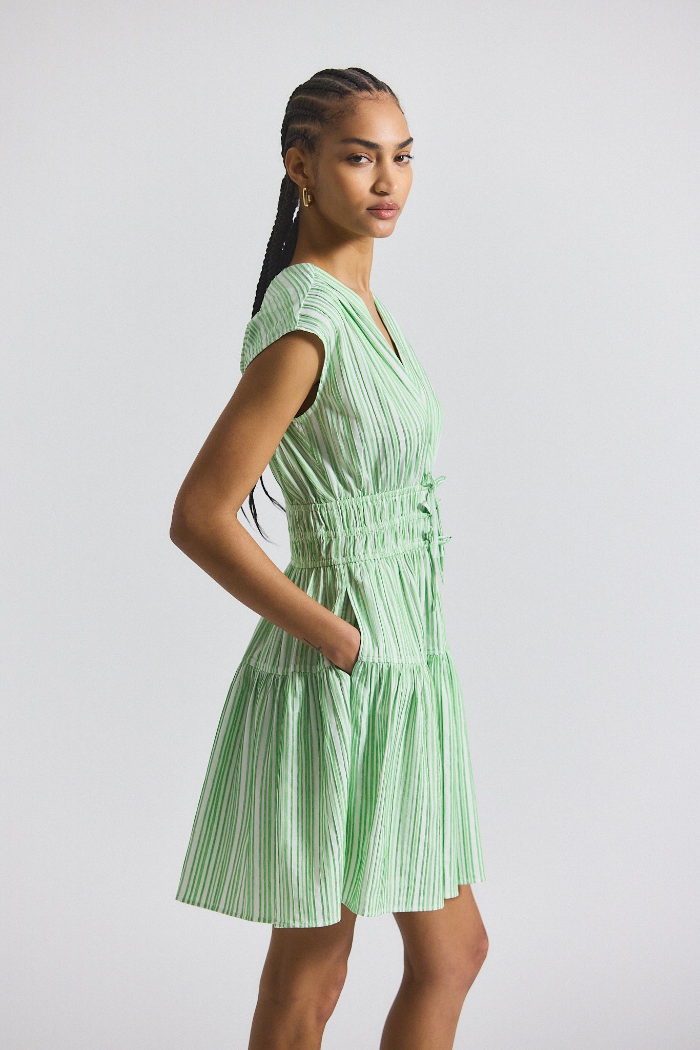 TORA PINTUCK STRIPE SHIRTING DRESS - 4