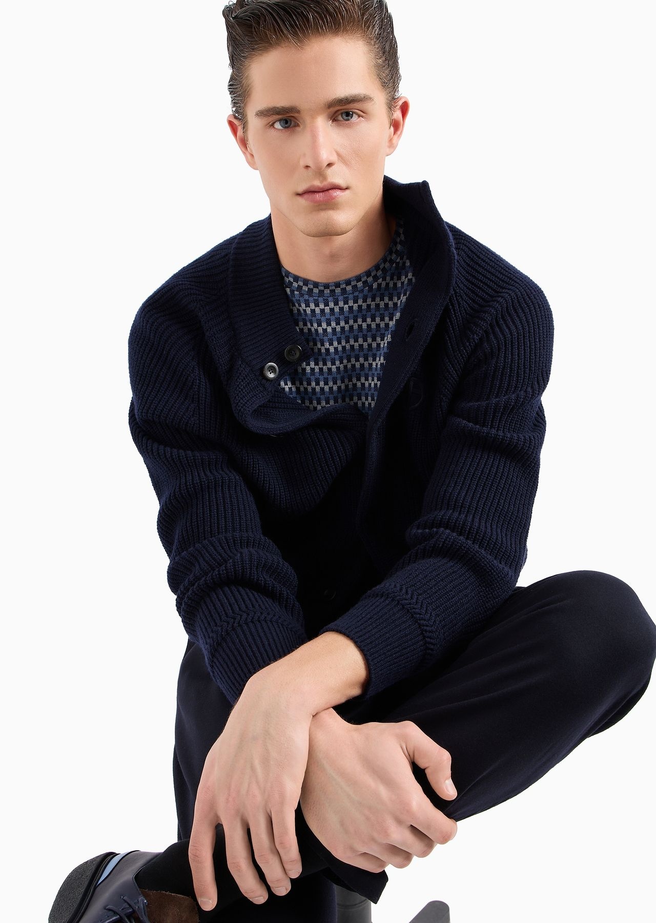 Stretch viscose jacquard jersey crew-neck T-shirt - 10
