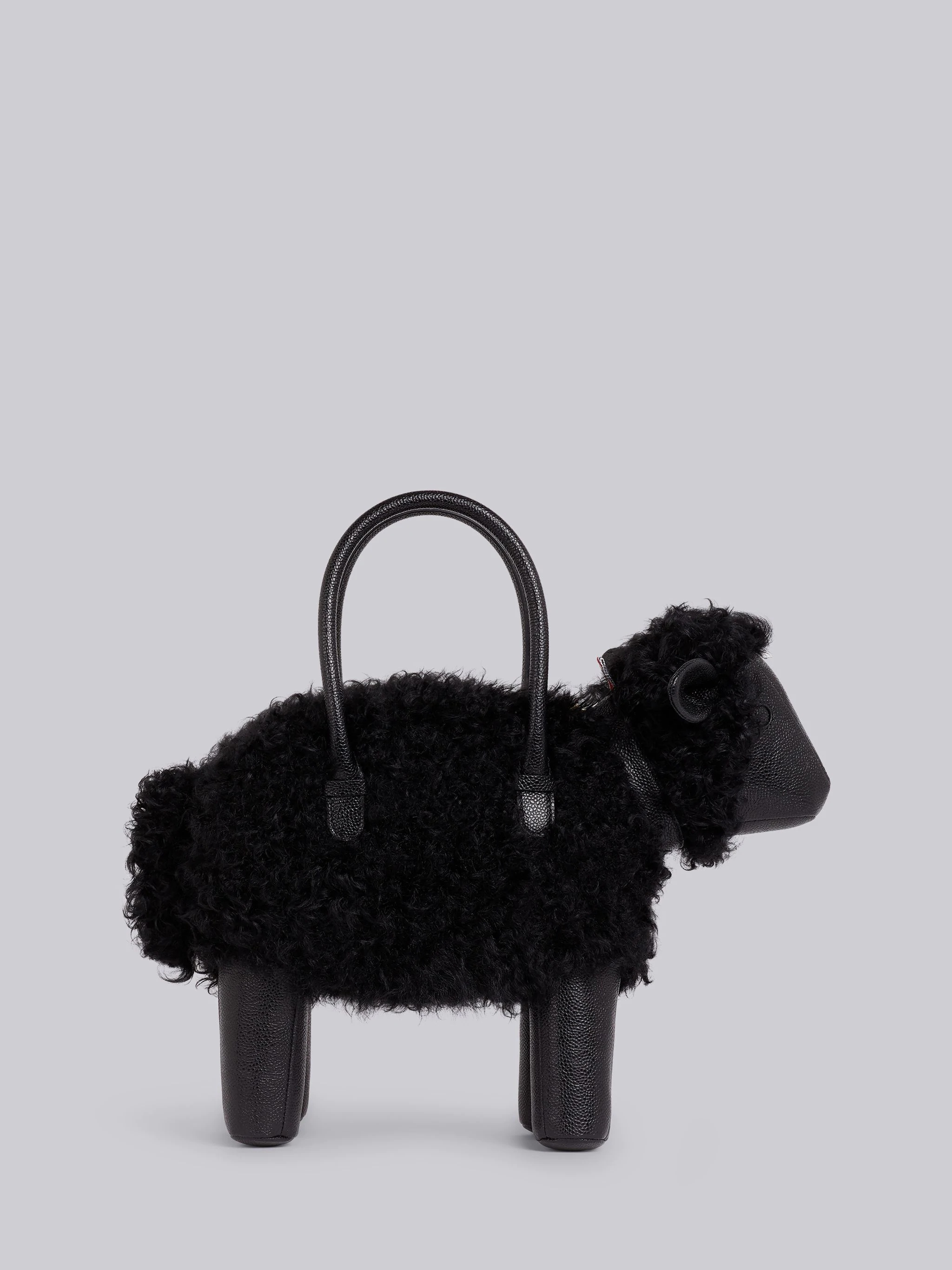 Black Pebbled Calfskin and Lambskin Covered Sheep Bag - 4