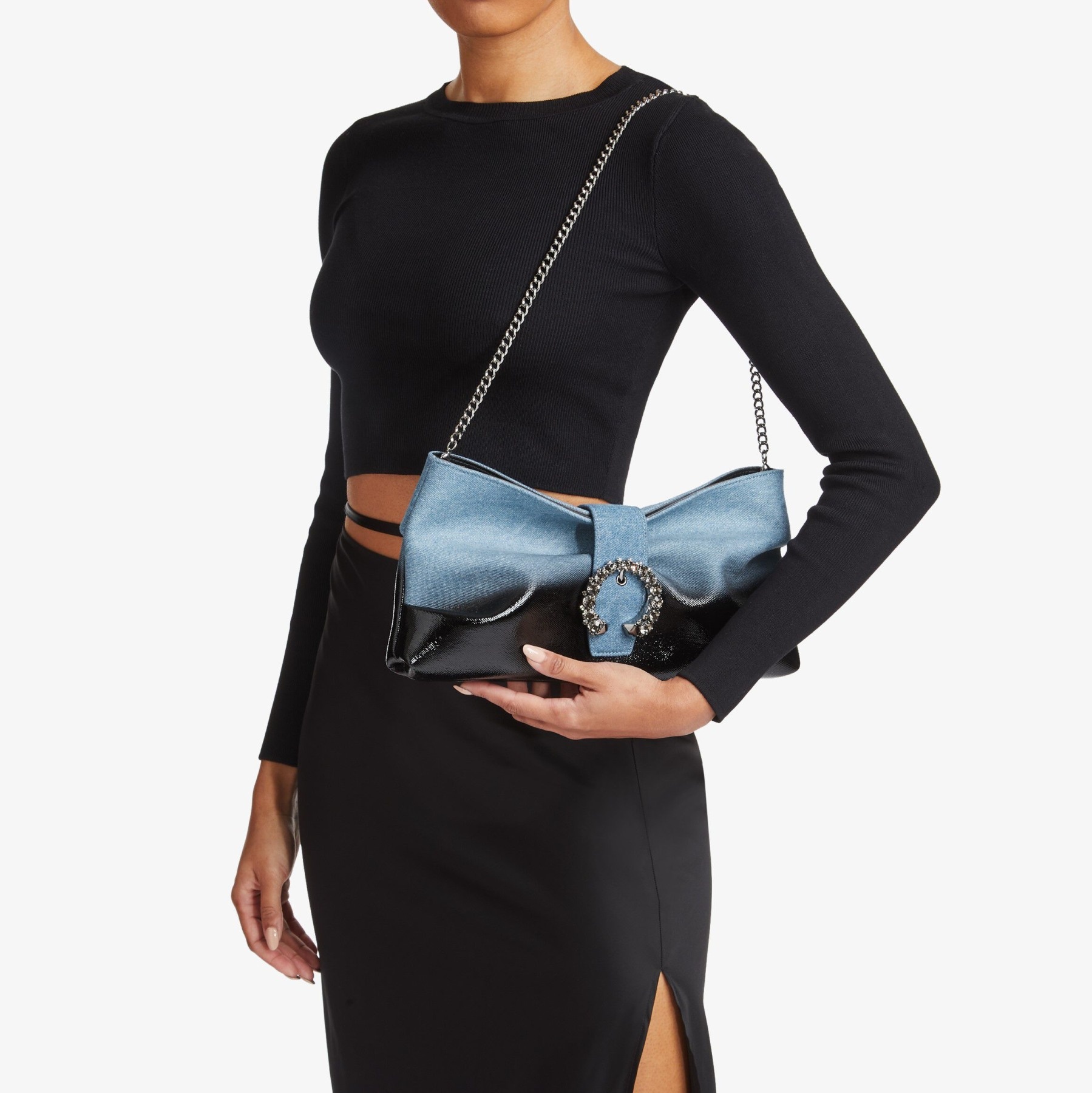 Madeline Soft Clutch
Black Dipped Denim Soft Clutch Bag with Crystal Buckle - 2