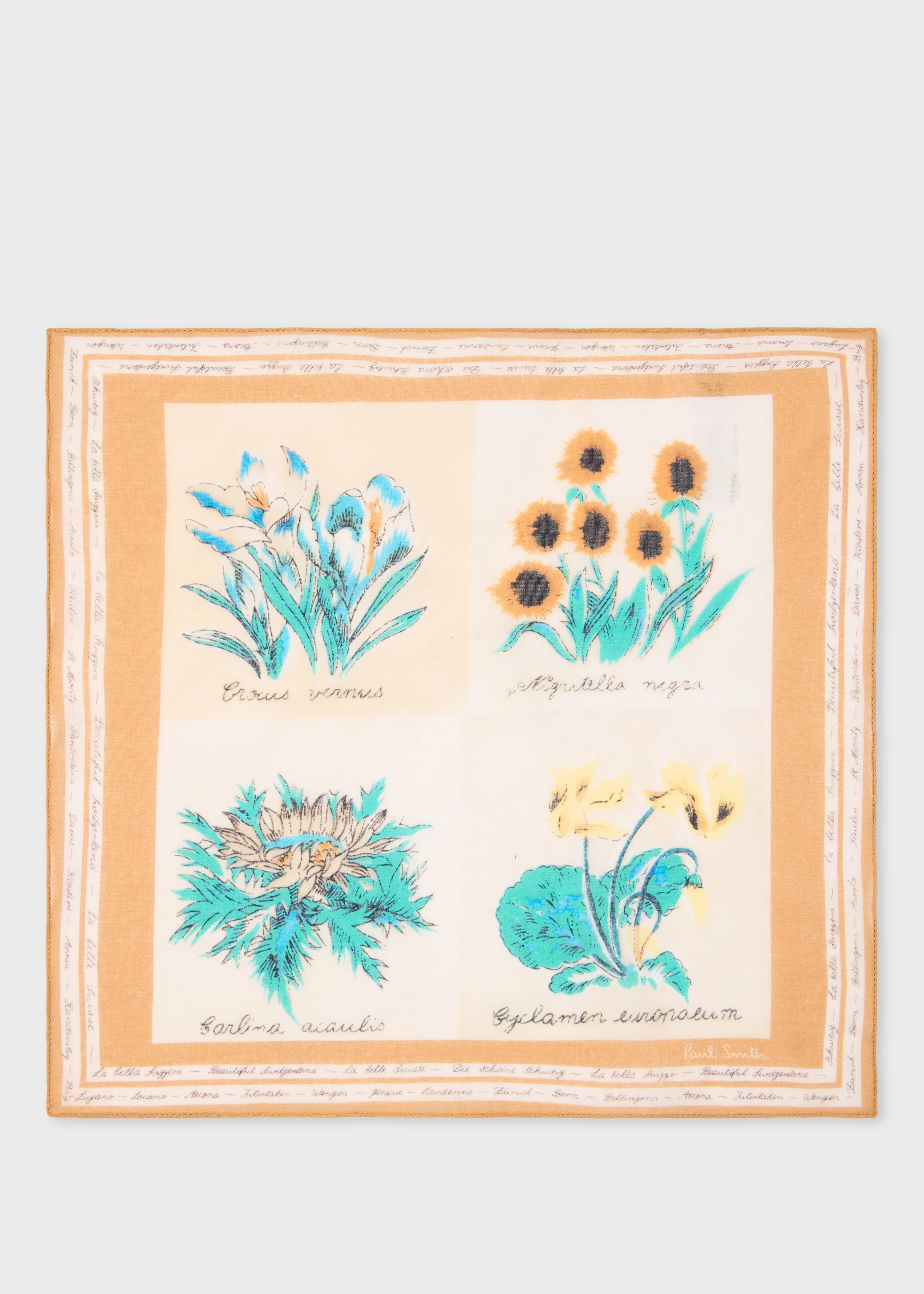 Ecru 'Floral Scarf' Print Pocket Square - 1