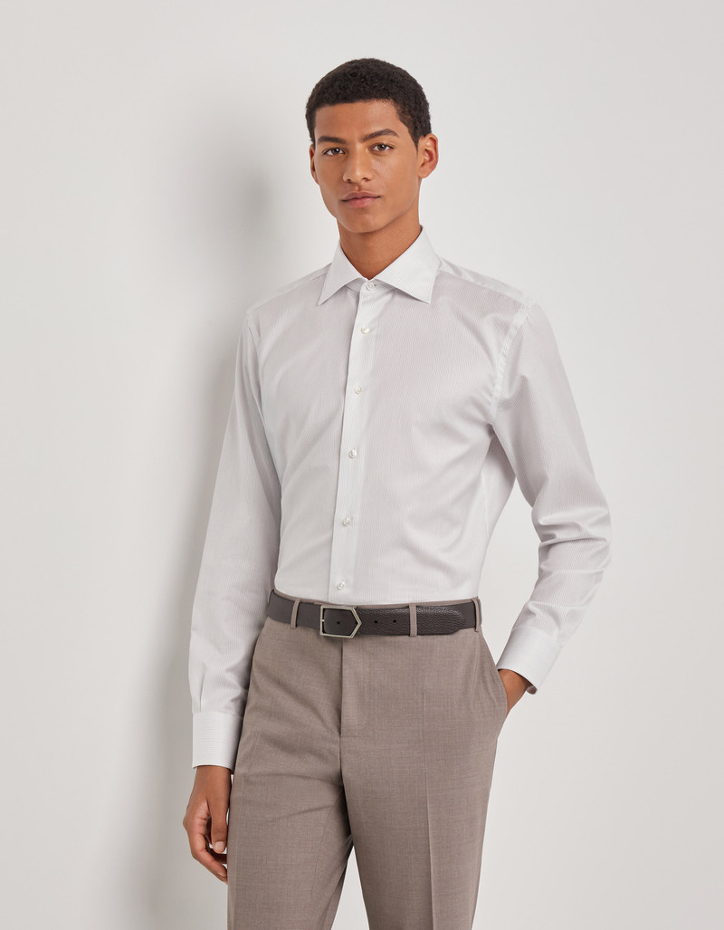 Canali WHITE AND BROWN COTTON SHIRT WITH MOTHER OF PEARL BUTTONS outlook