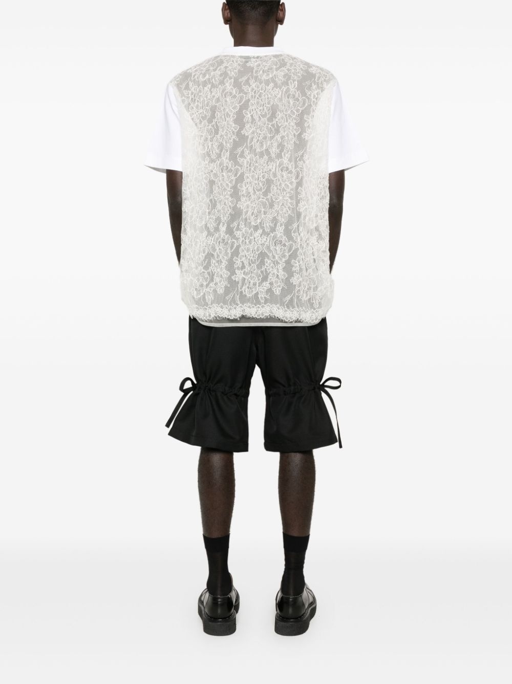 sheer lace-panel T-shirt - 2