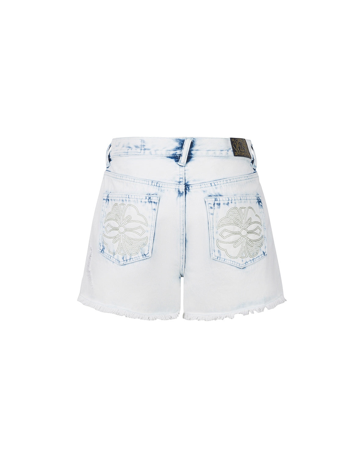 Bleach Washed Kamon Embroidery Regular Fit Denim Shorts - 10