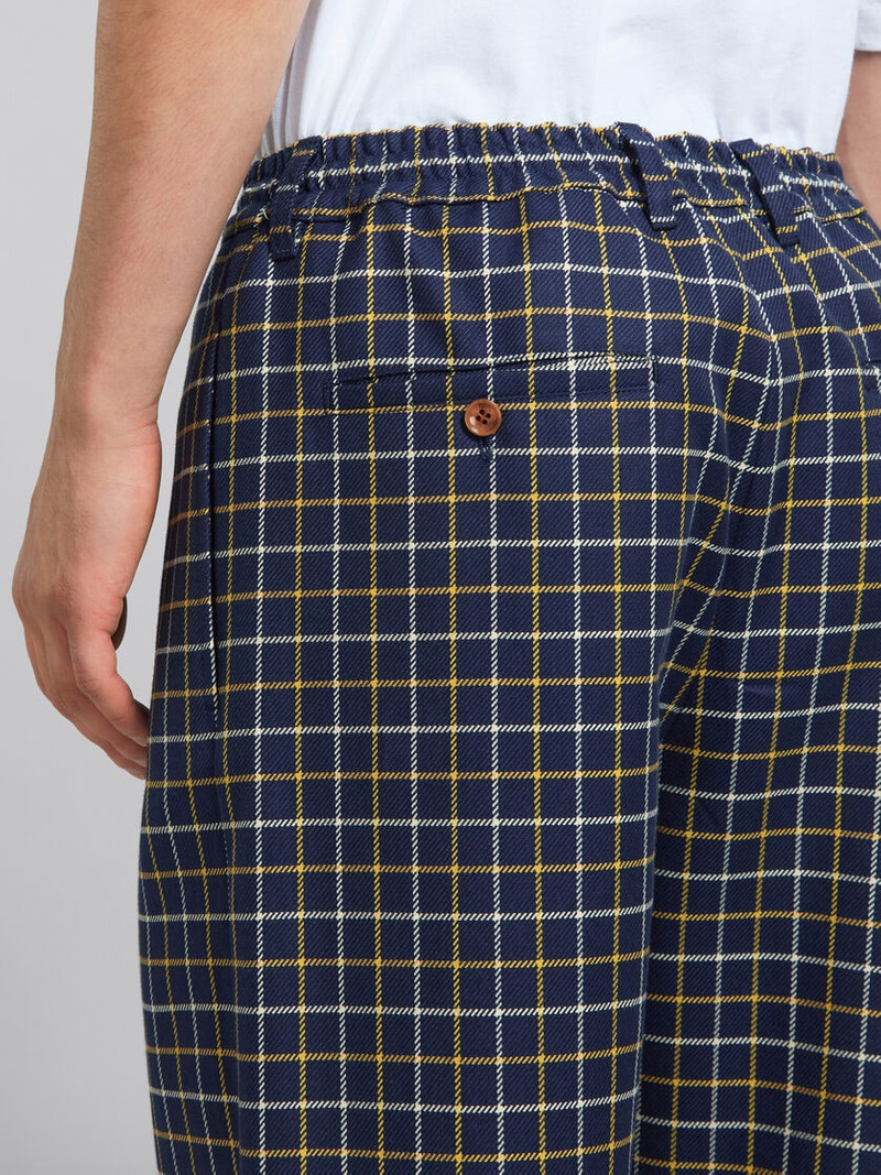 BLUE CHECKED WOOL AND COTTON TRACK PANTS 4