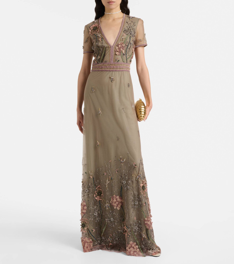 COSTARELLOS Floral embellished gown outlook