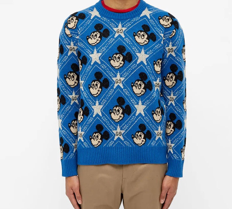 Gucci x Disney Mickey Mouse Pattern Crewneck Sweater For Men Blue 601563-XKA57-4318 - 2