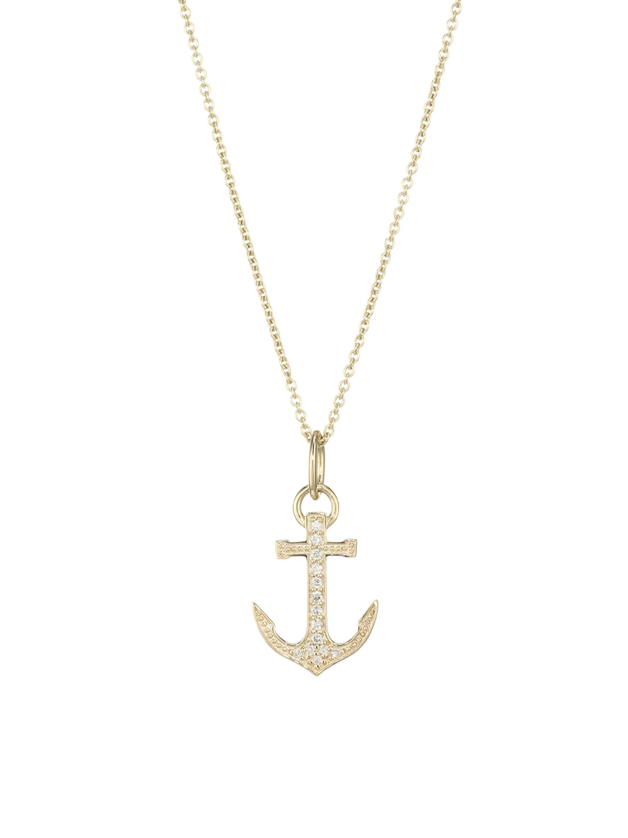 Women's 14K Yellow Gold & Diamond Small Pavé Anchor Charm Necklace - Gold - 1