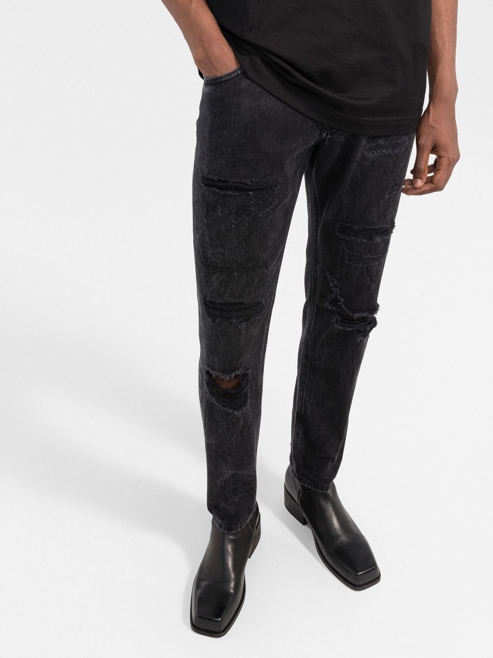 distressed-effect straight-leg jeans - 3