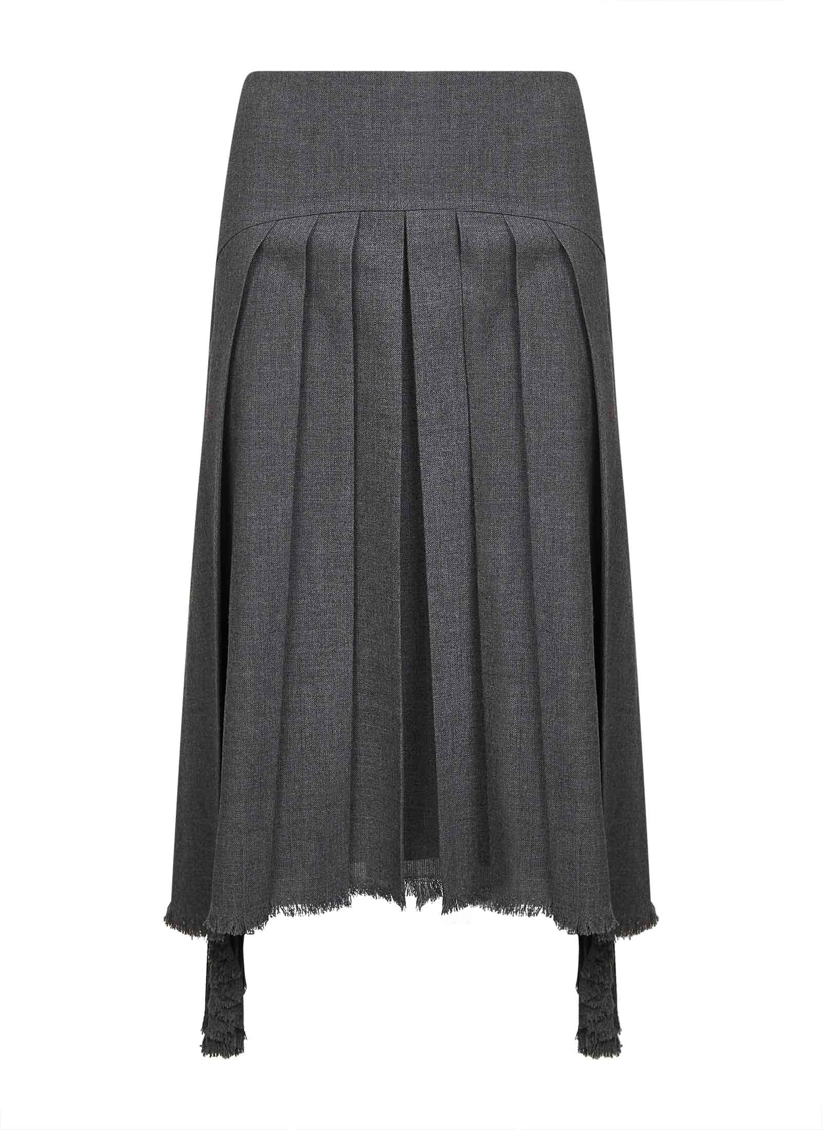 Jil Sander Women Grey Wool Canvas Pleated Midi Skirt - 1