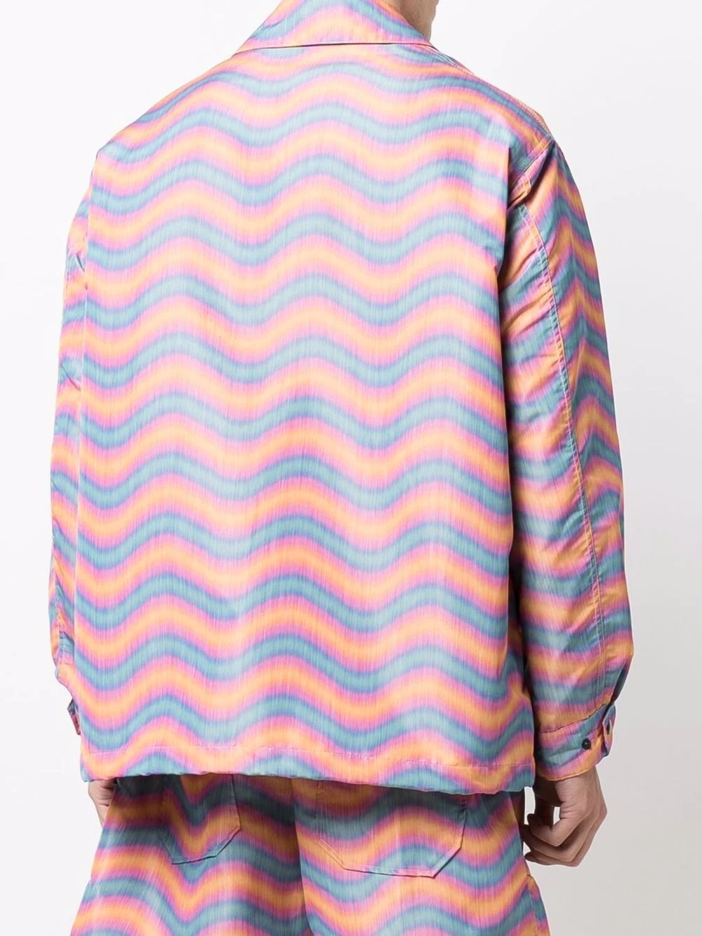 wave-print button-fastening jacket - 4