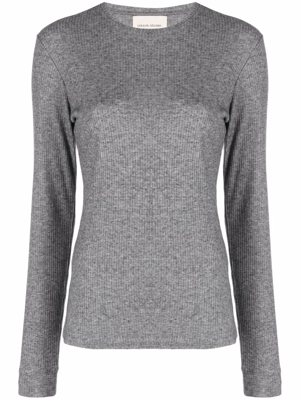 Ortigia LDS Ribbed Long Sleeve T-shirt in Grey - 1