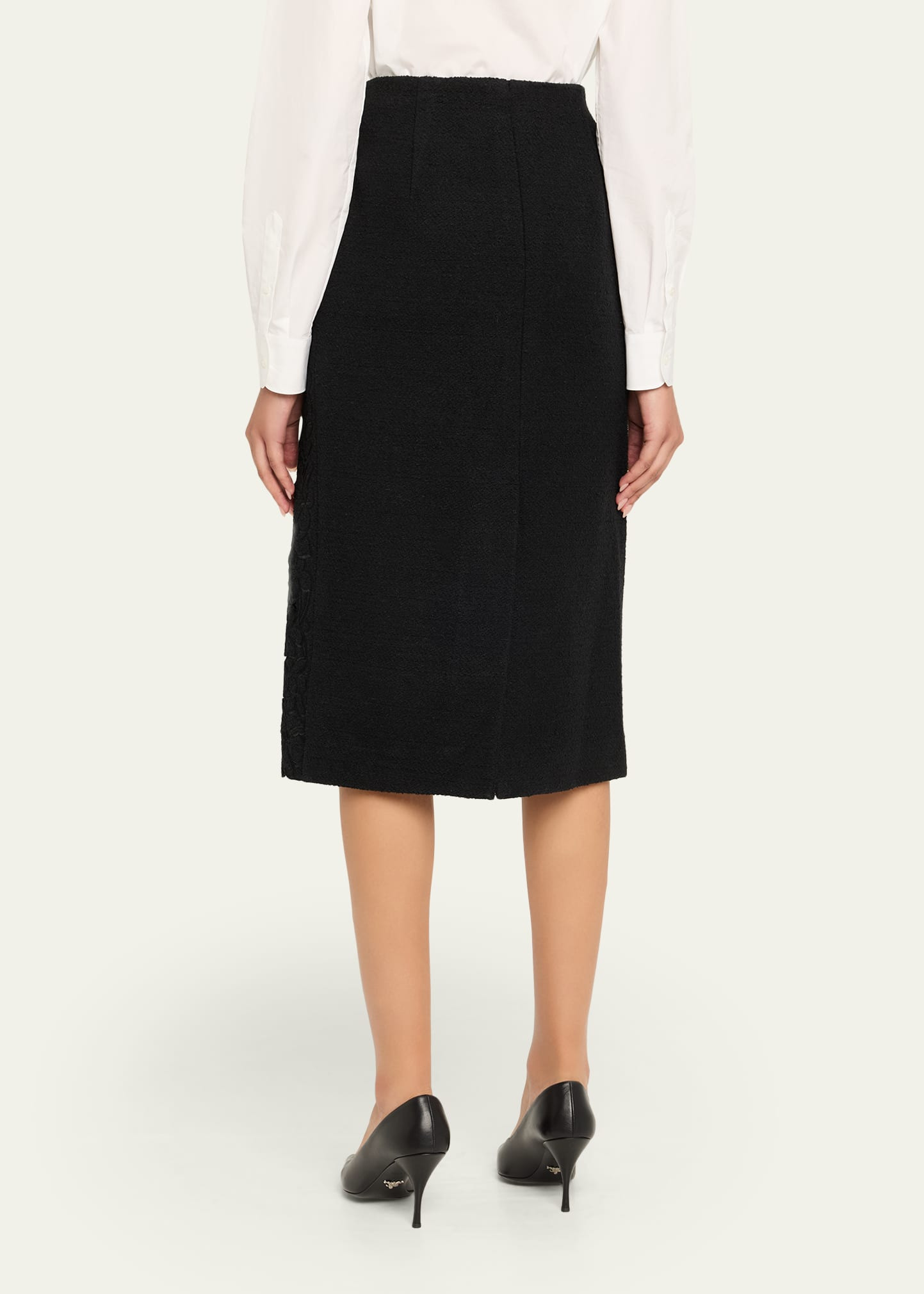 Tweed Embroidered Cutout Midi Suiting Skirt - 3
