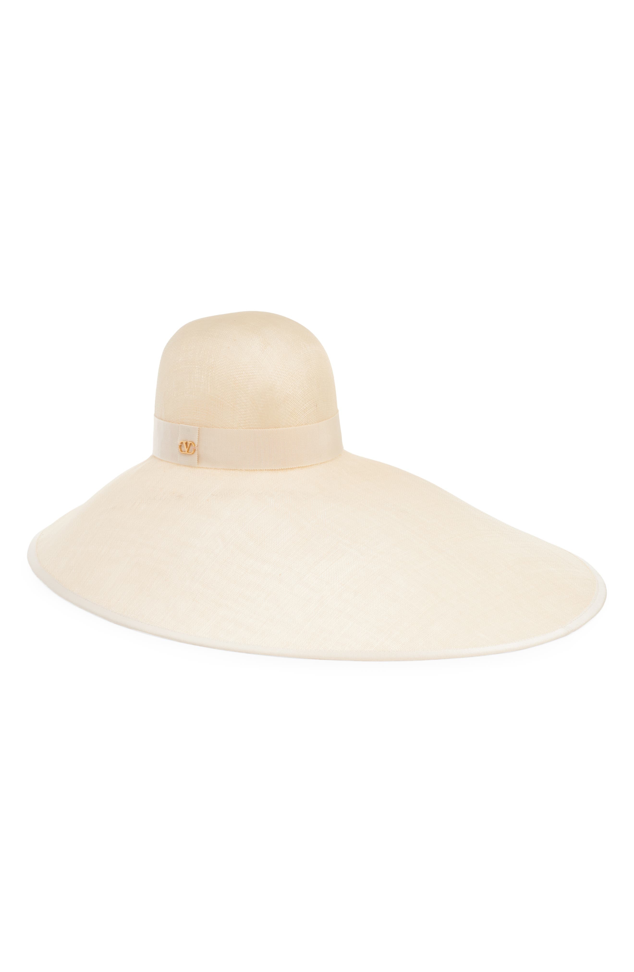 Valentino Garavani Large Brim Abacá Sun Hat in Dqv Biancato/Avorio/Brass at Nordstrom - 1