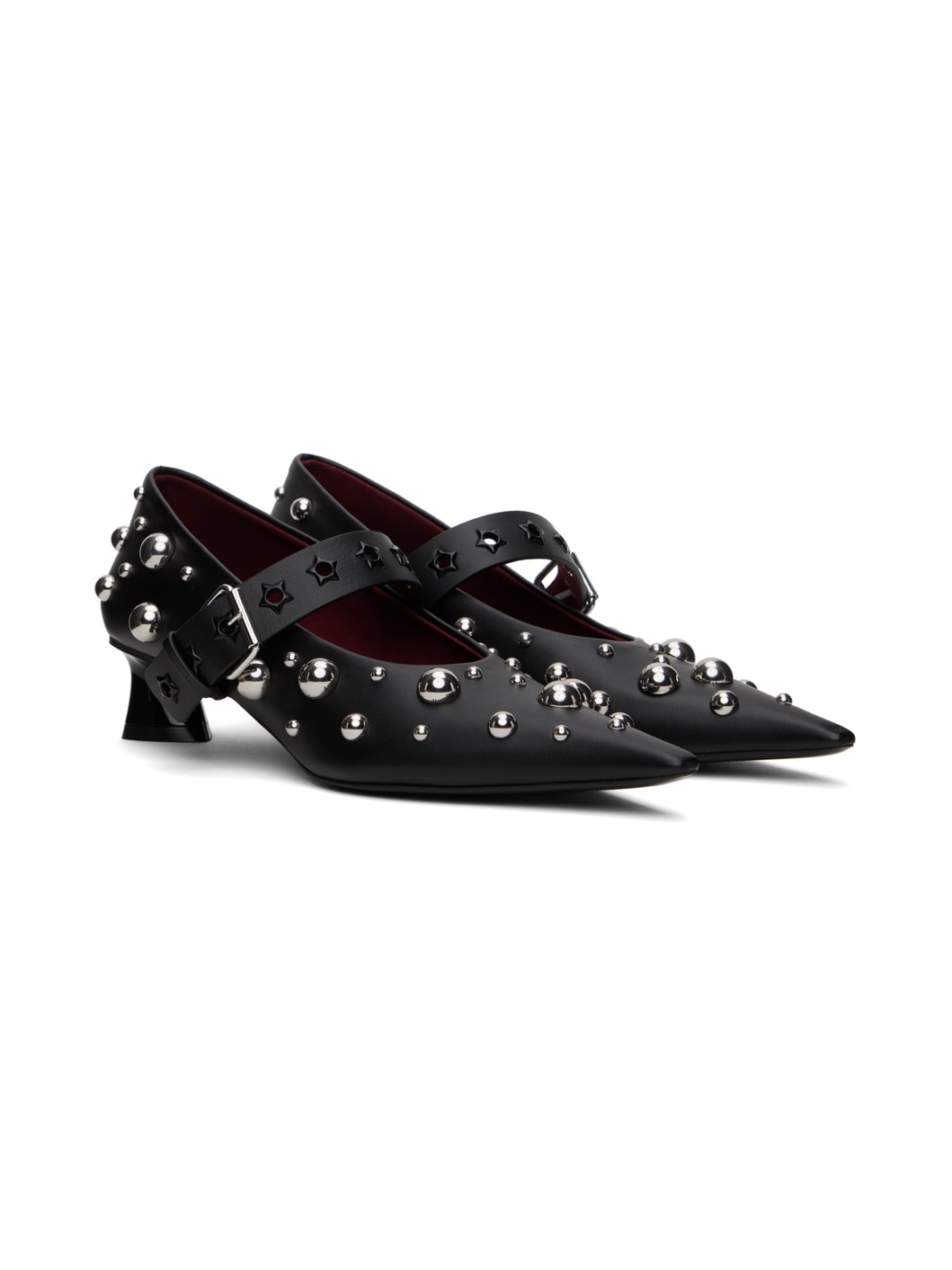Black Elsa Studded Kitten Heels - 4