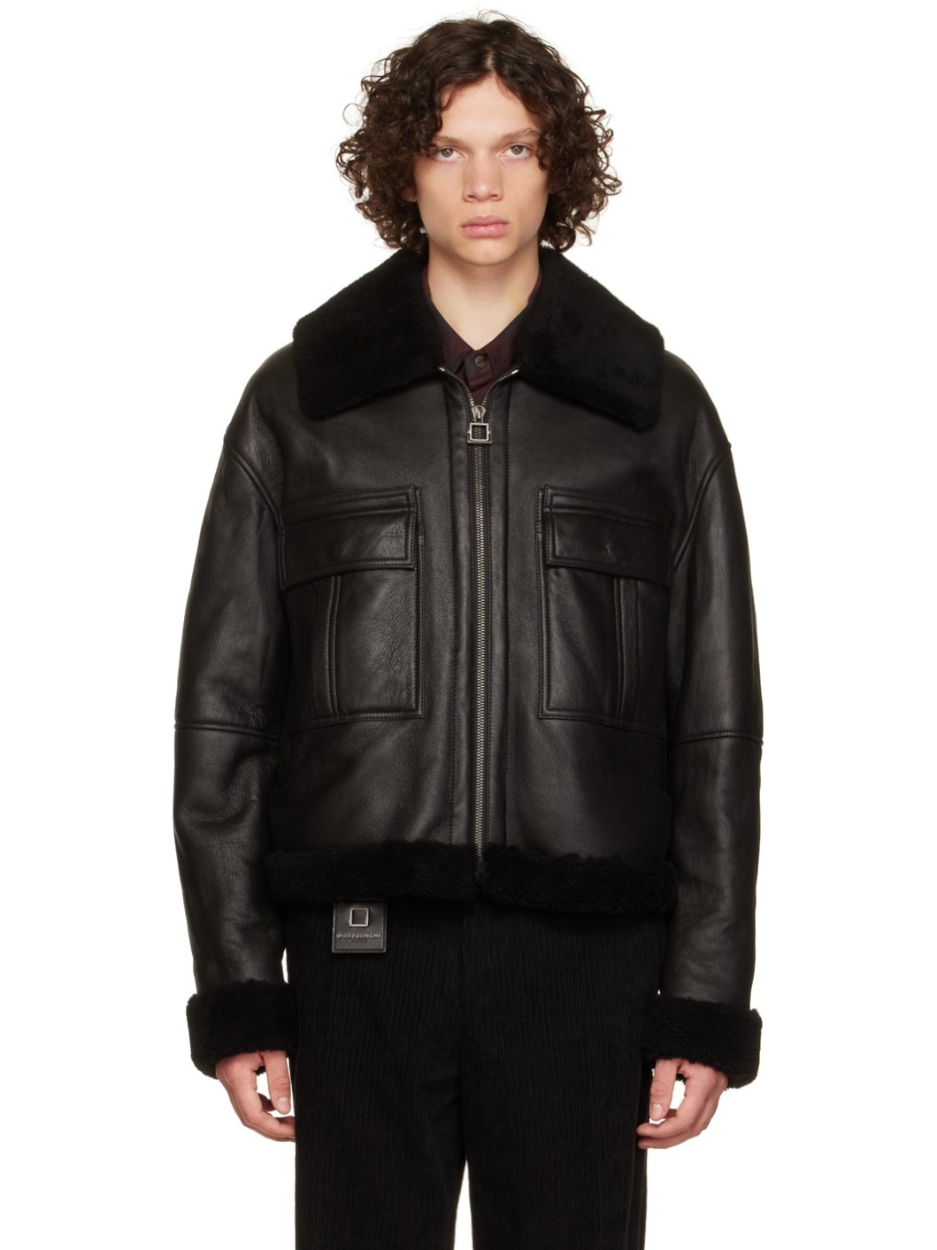 Black Shearling Leather Jacket - 1
