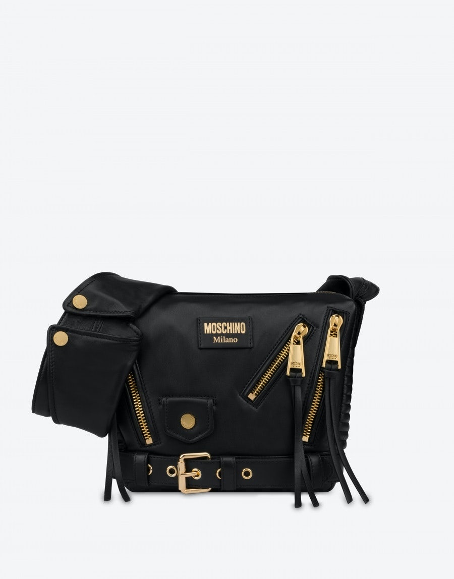 Moschino NAPPA LEATHER BIKER CROSSBODY BAG | REVERSIBLE