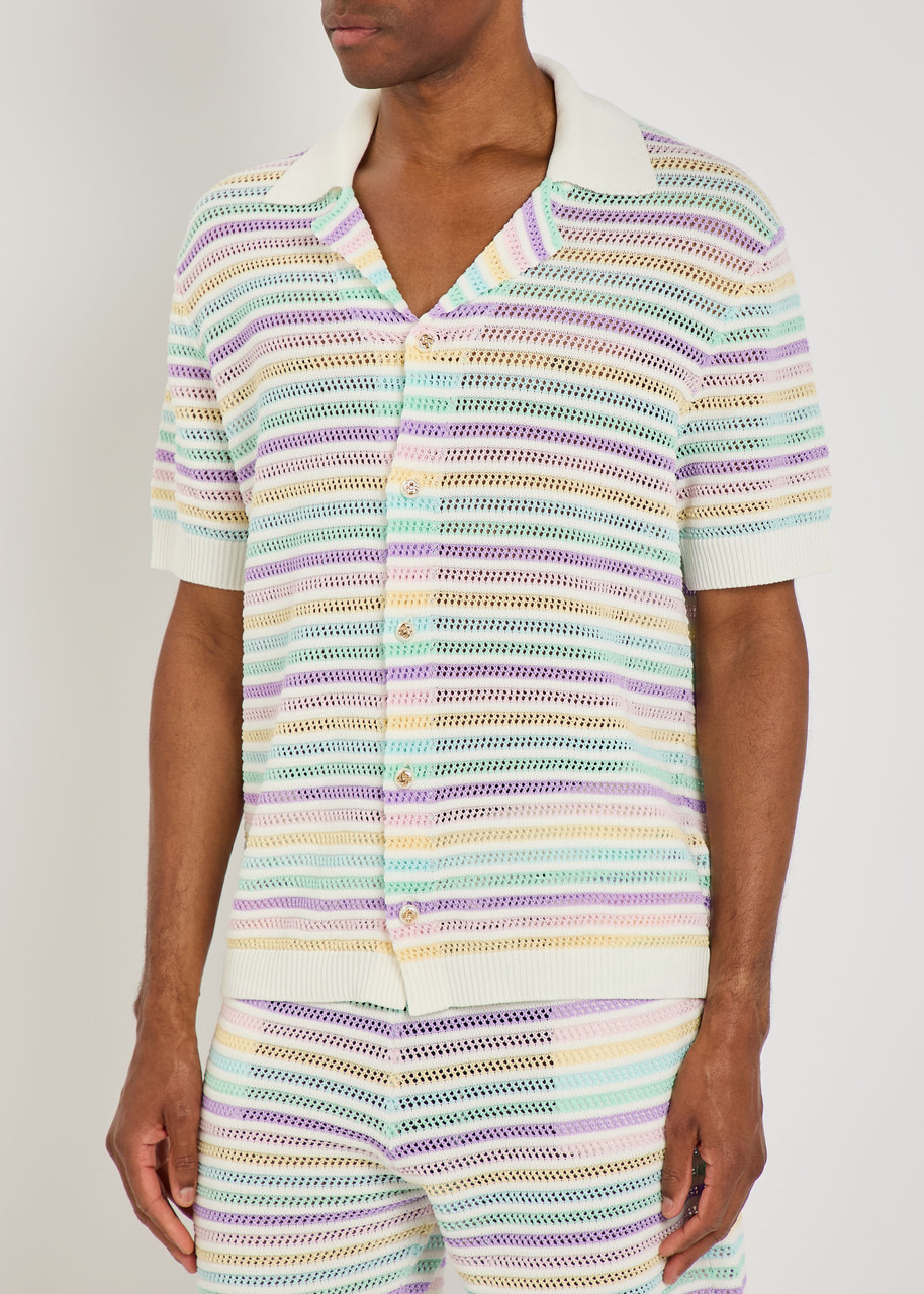Casablanca Flower Striped Cotton-crochet Shirt - 2