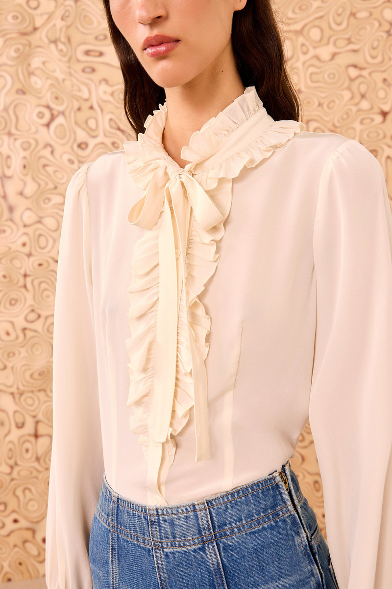 ULLA JOHNSON Catroux Silk Long Sleeve Button Front Blouse outlook