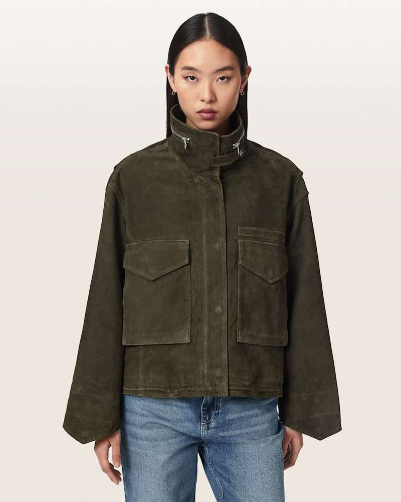 CLAY FUNNEL NECK SUEDE CROPPED JACKET - 1