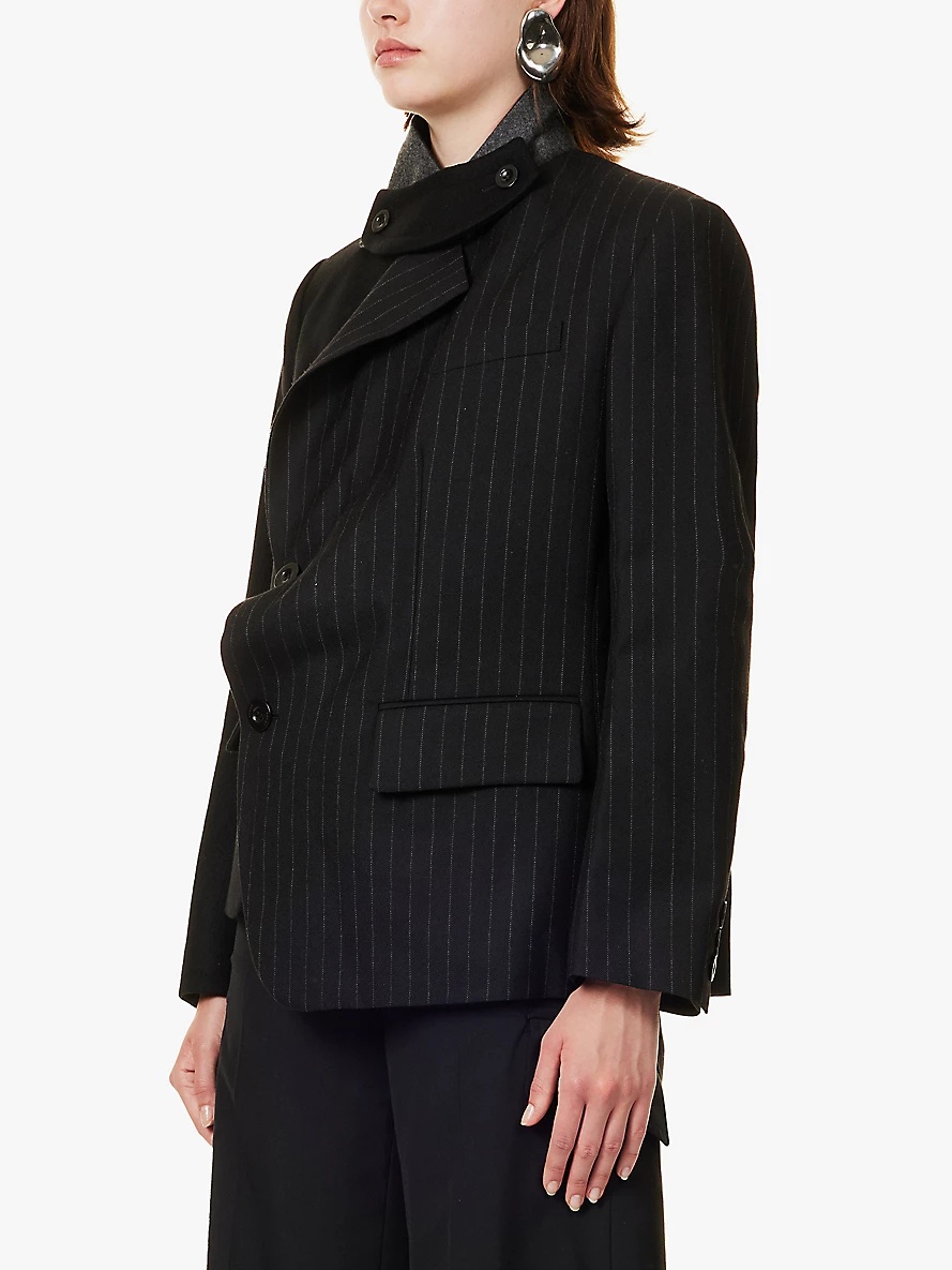 Notched lapels asymmetric hem wool jacket - 3