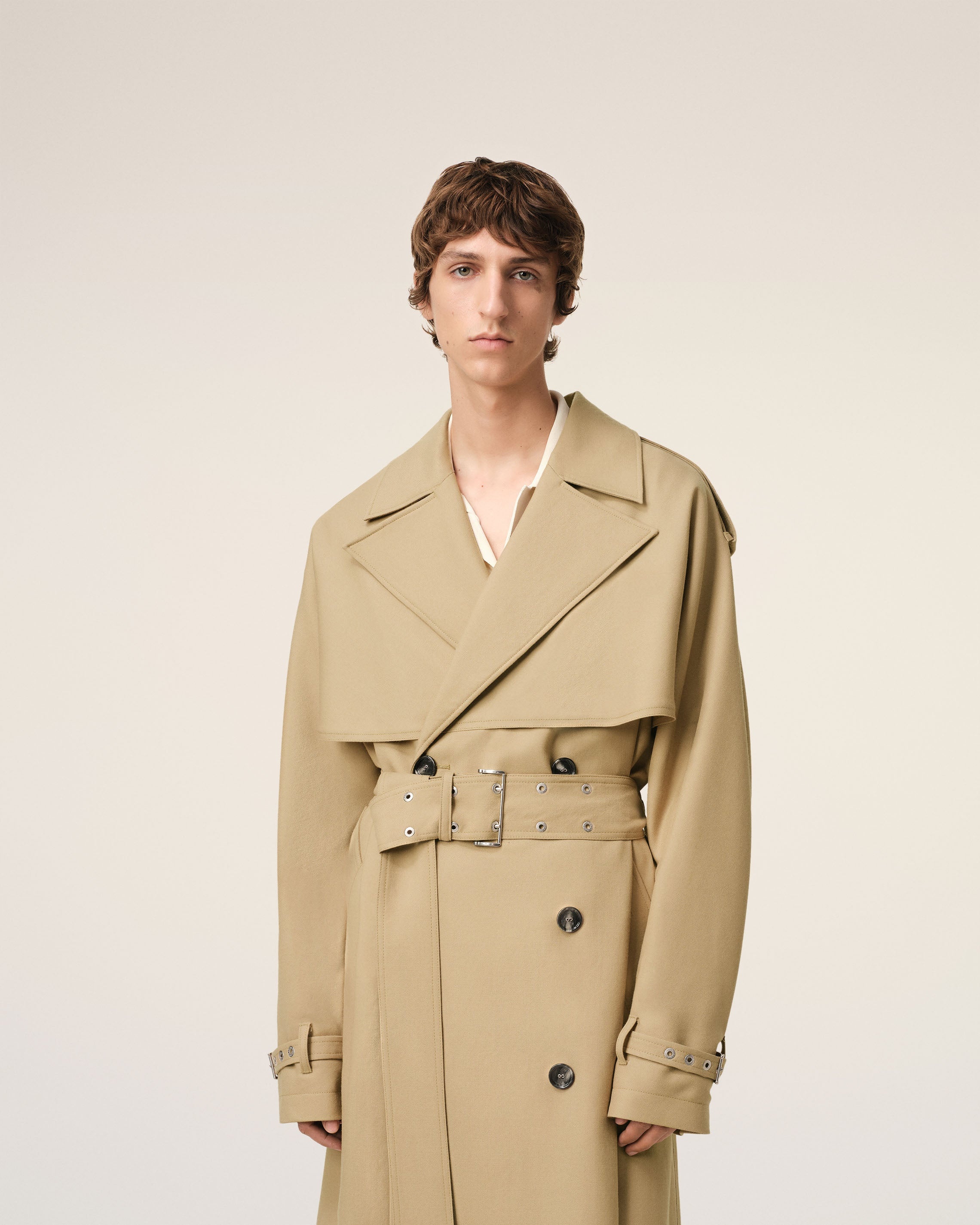 BEIGE WOOL TRENCH COAT - 3