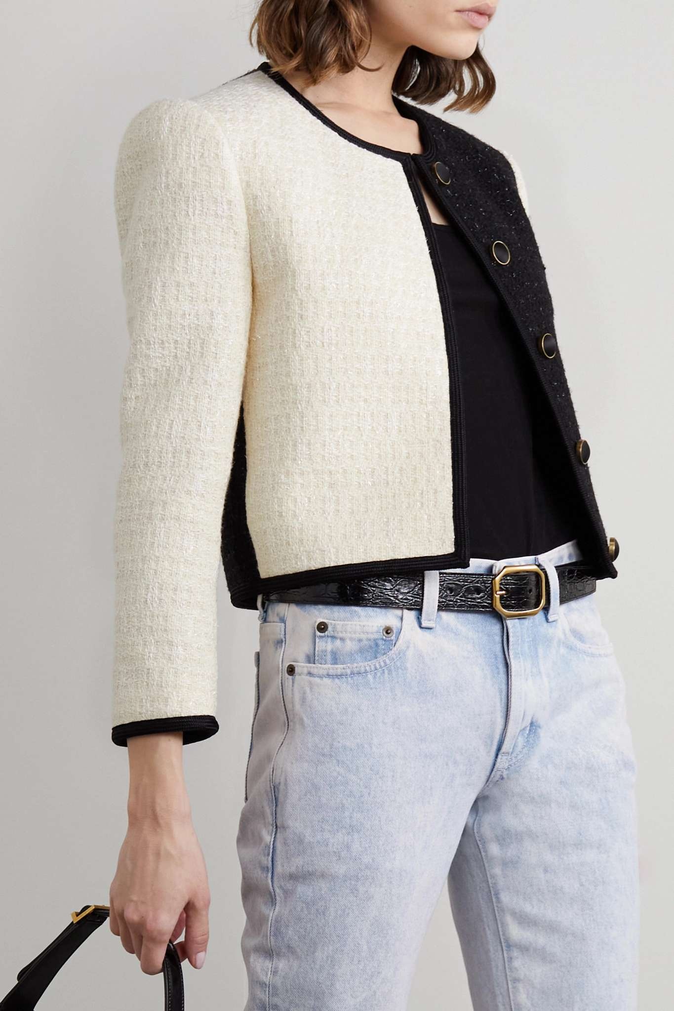 Cropped two-tone metallic tweed jacket - 3