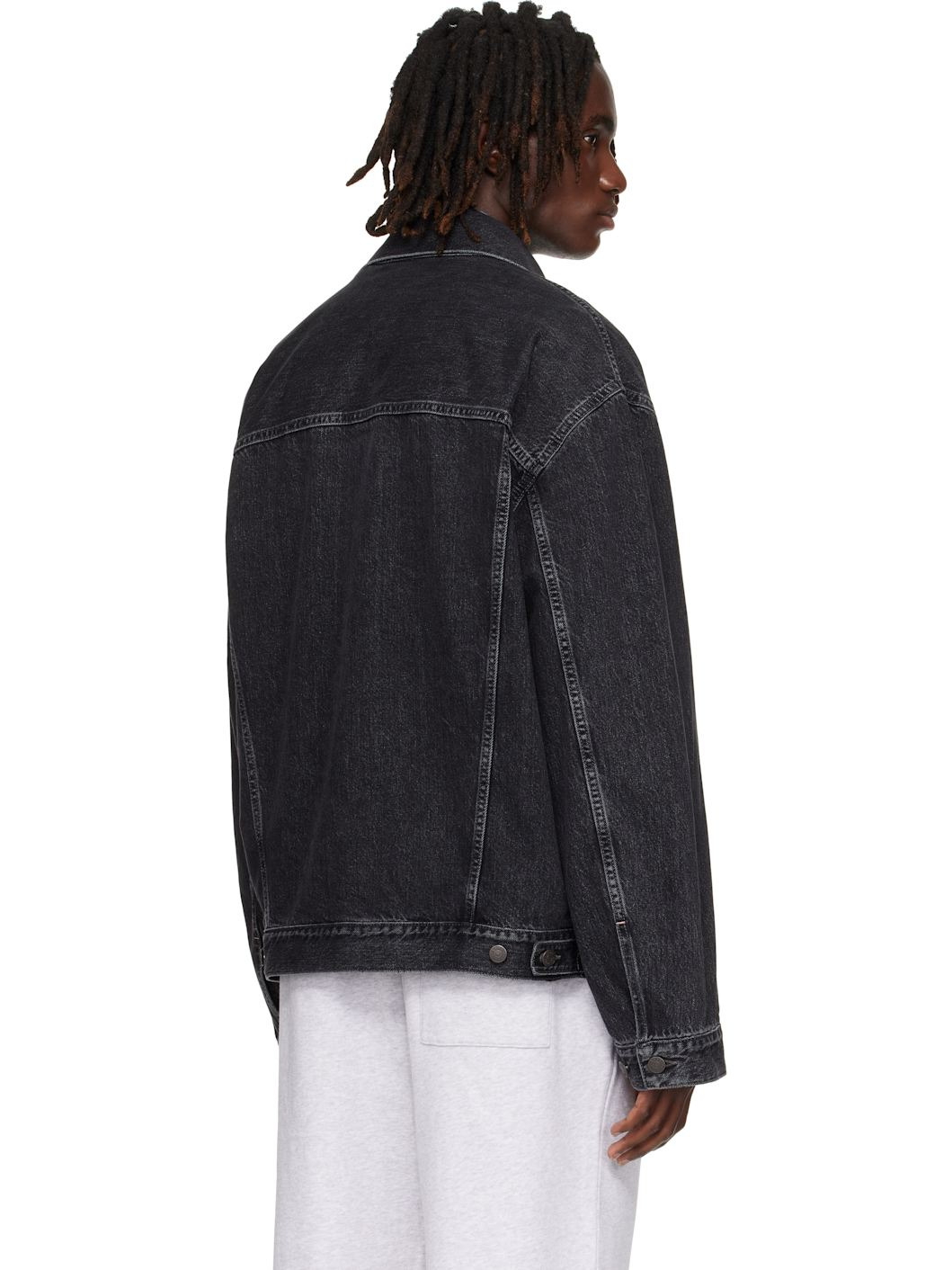 Black Relaxed-Fit Denim Jacket - 3