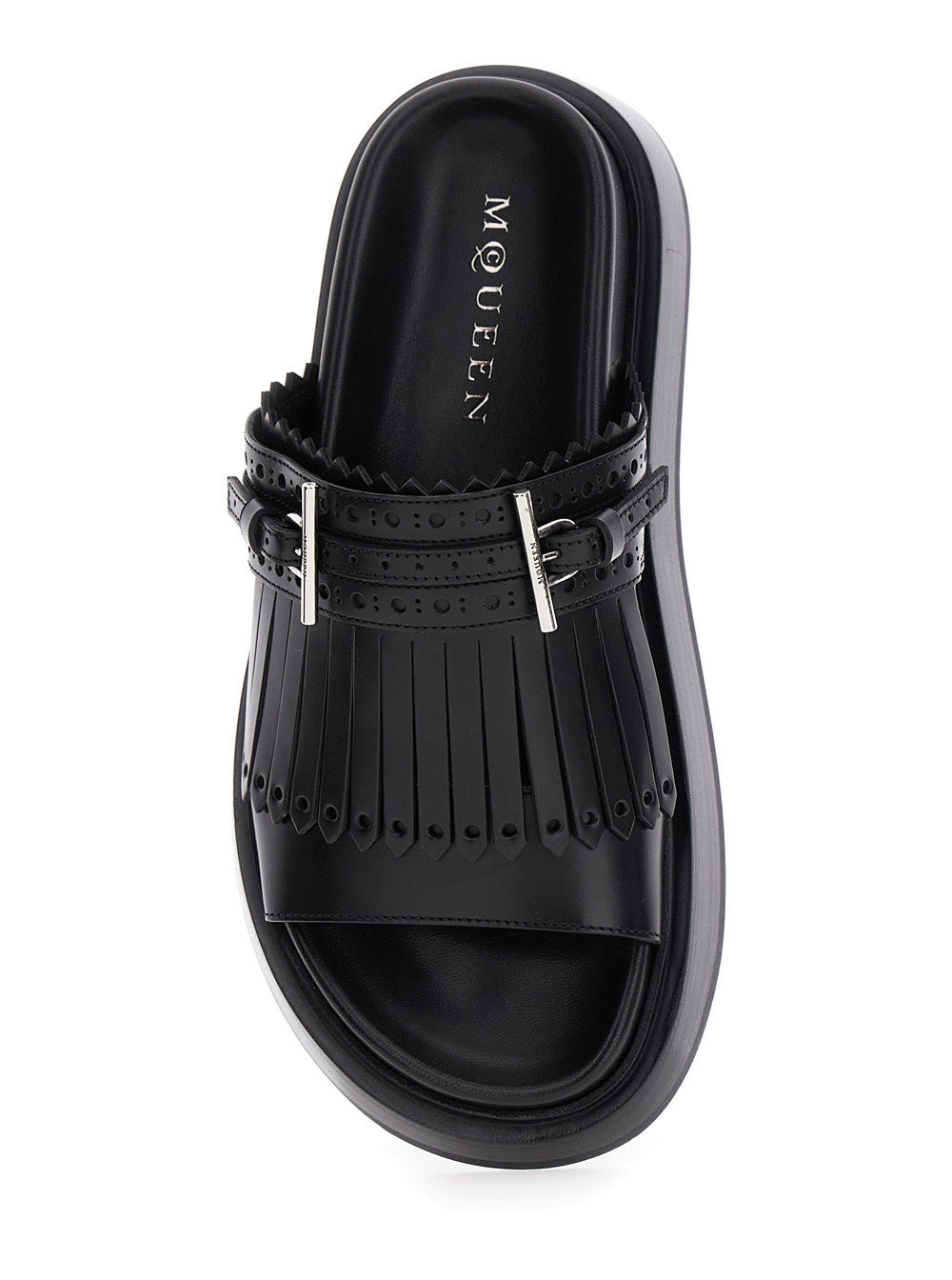 Alexander Mcqueen Women Black Sandals With Brogue T-Buckle Decorative Strap In Leather Woman - 4