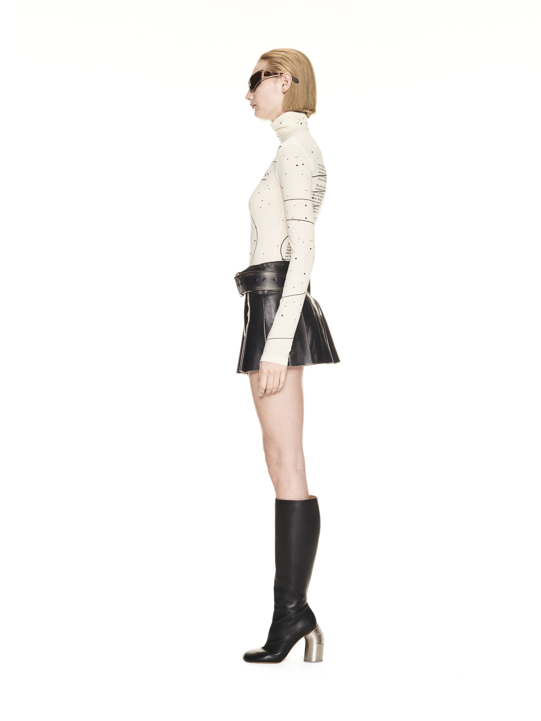 Vintage Belt Pleated Mini Ski Black Blac - 3