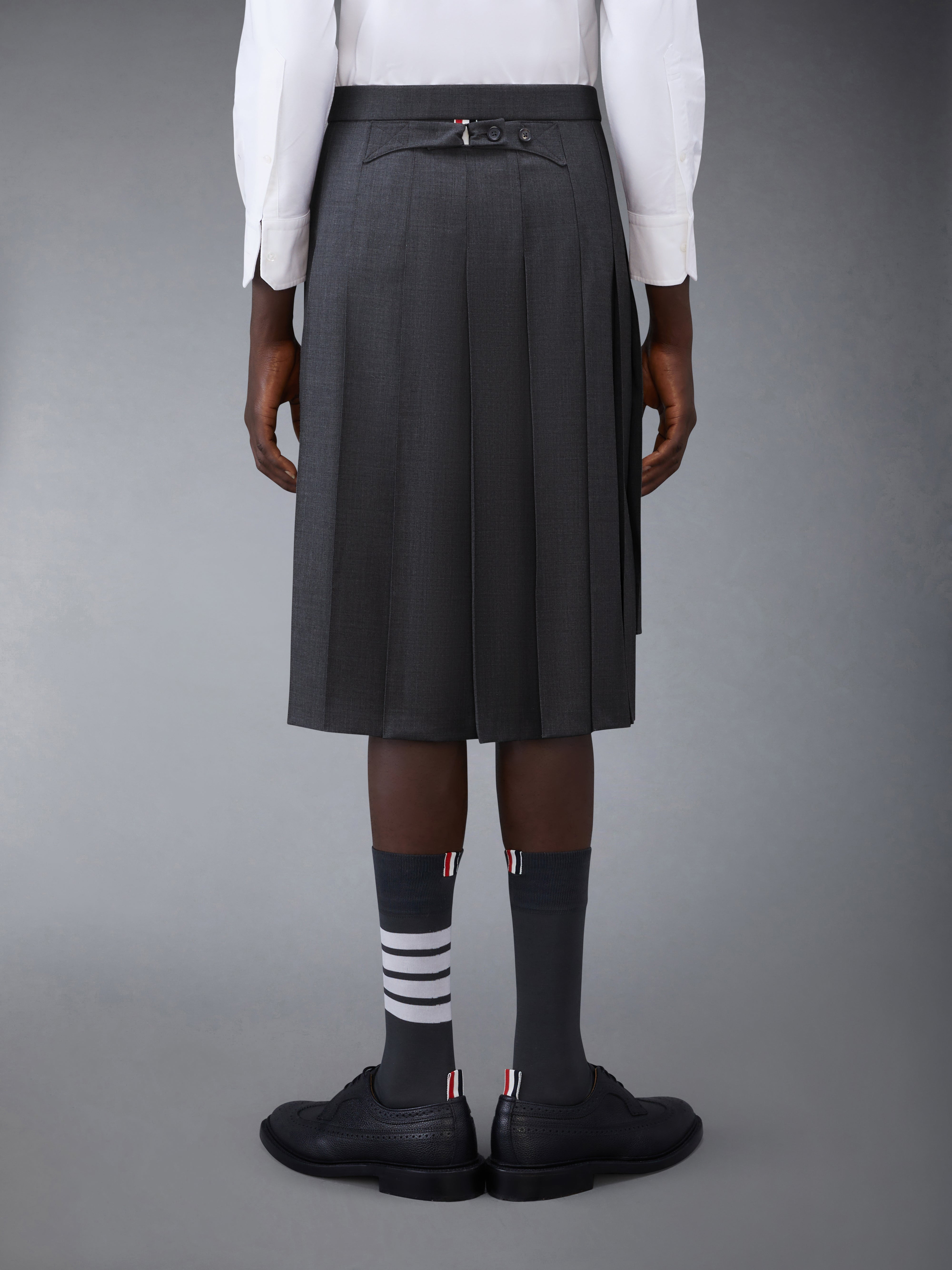 Dark Grey Super 120's Twill Classic Rise Pleated Skirt - 3