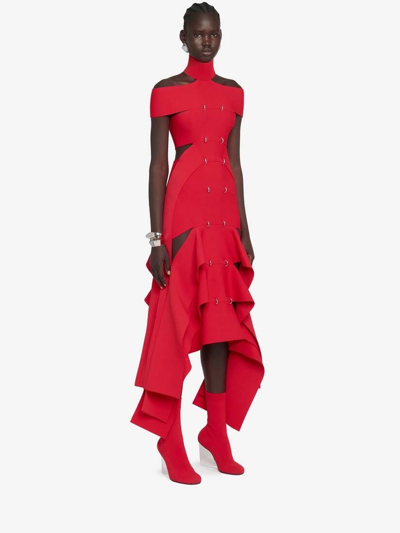 Women's Slashed Spine Dress in Lust Red - 3