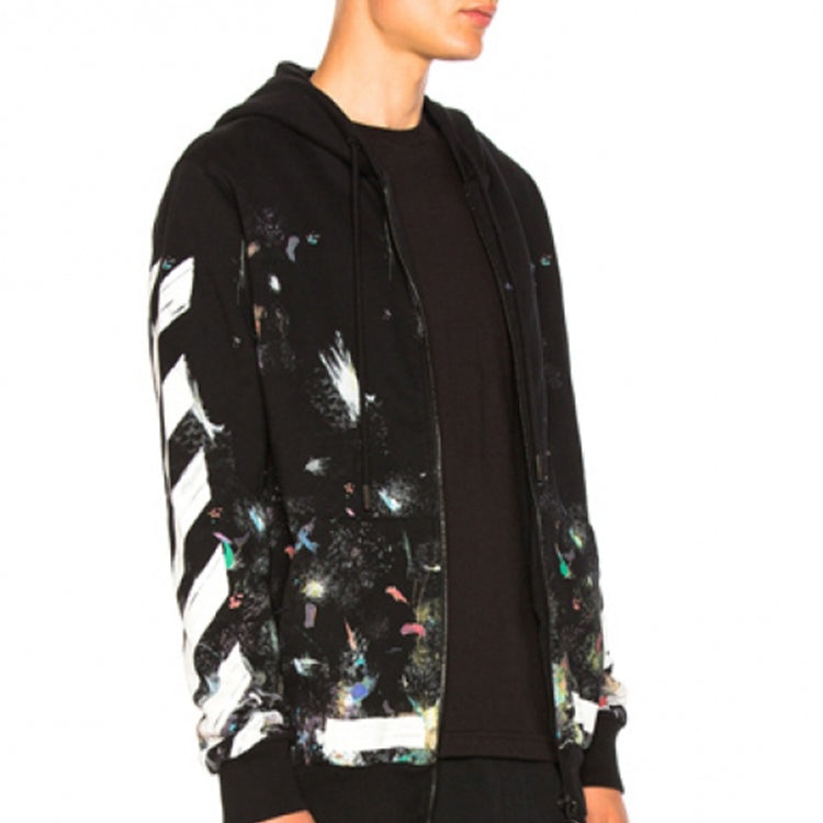 Off-White Galaxy Brush Graffiti Hooded Zip-up Fleece Men Black OMBB003F176190309901 - 4