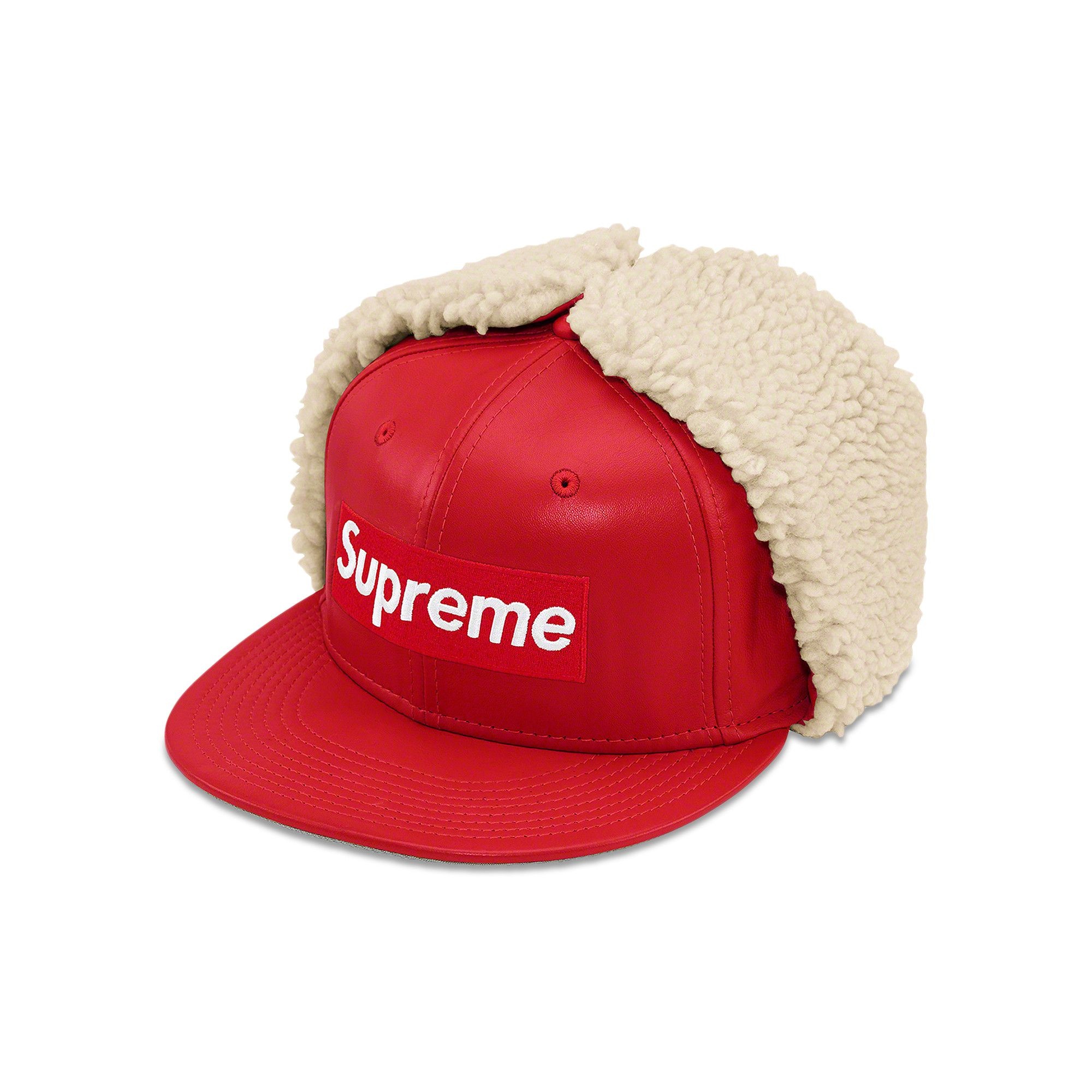 Supreme Supreme Leather Earflap Box Logo New Era 'Red' | REVERSIBLE