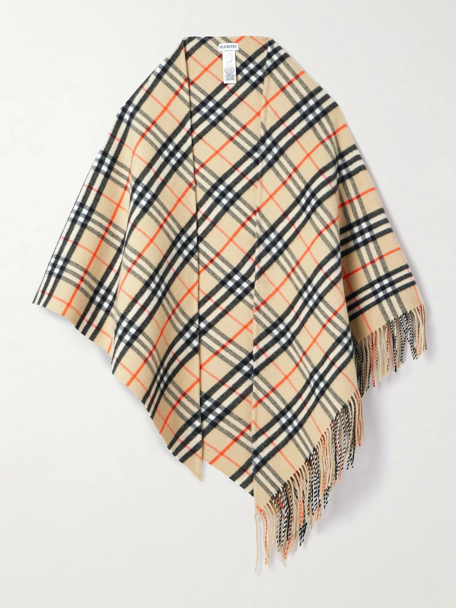 Fringed checked wool and cashmere-blend cape Sand - 1