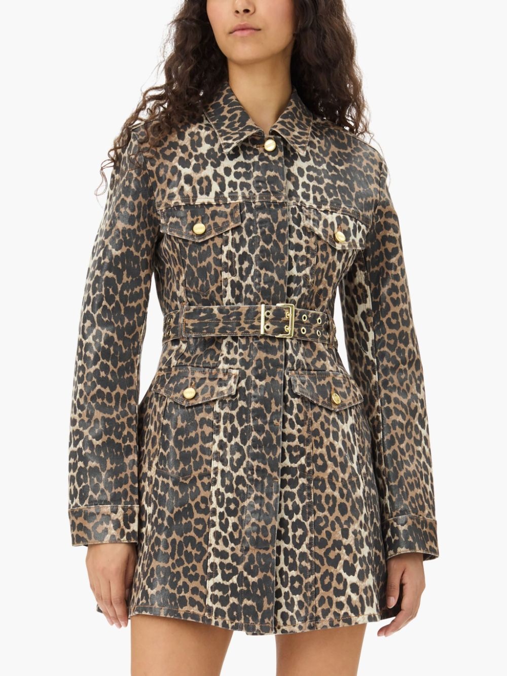 leopard-print denim dress - 5