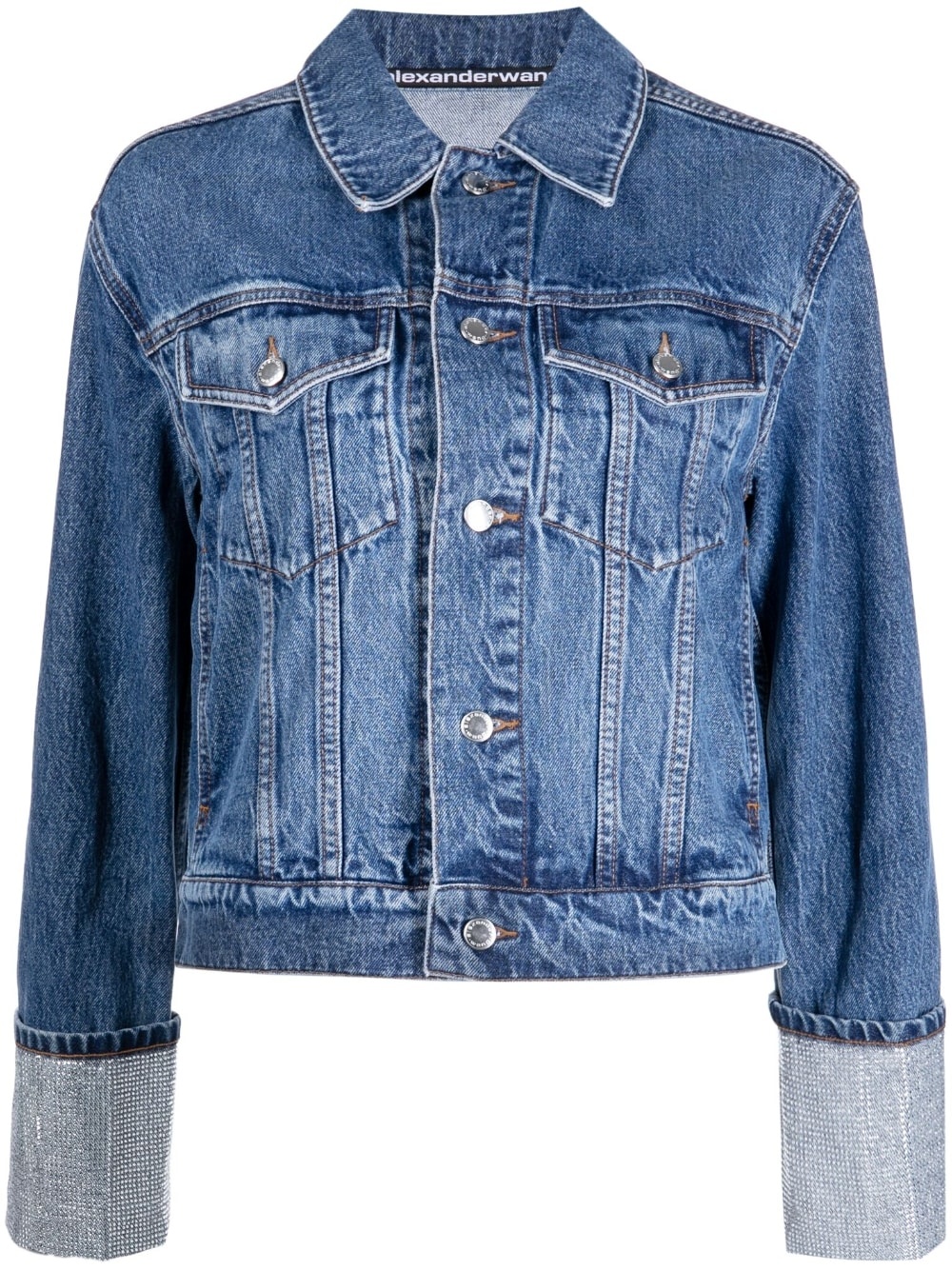 crystal embellished denim jacket - 1