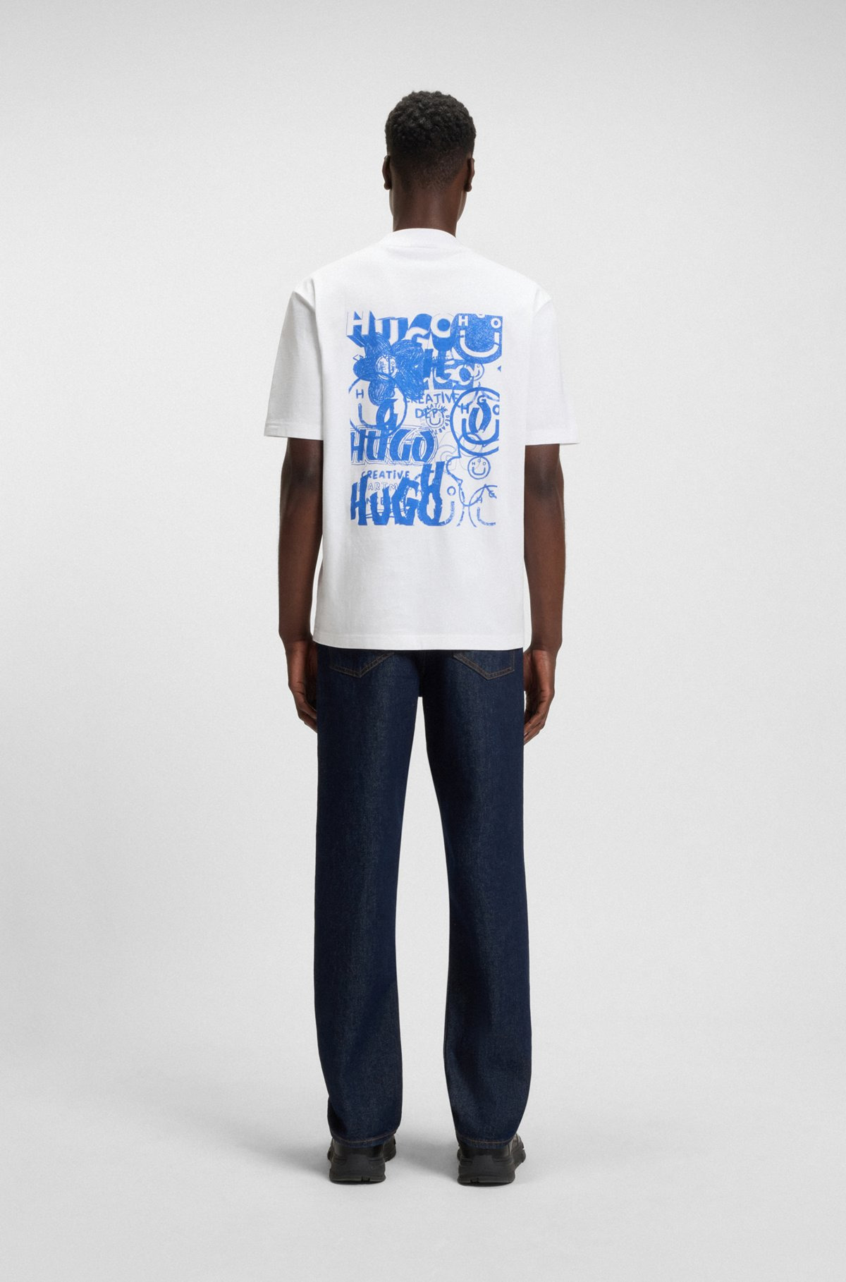 COTTON-JERSEY T-SHIRT WITH HAPPY HUGO LOGO ARTWORK - 5