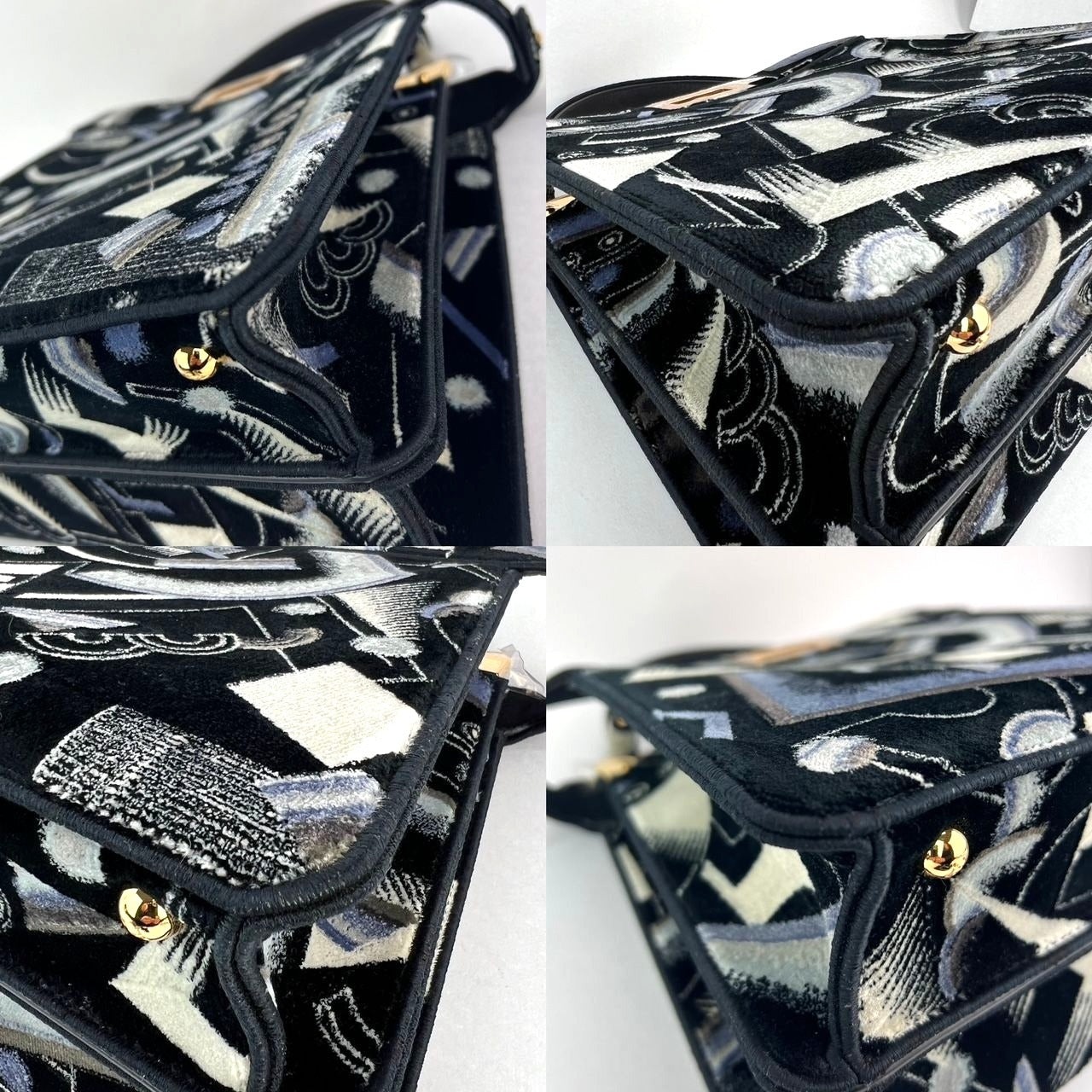 Fendi Peekaboo I see u Medium Printed Velvet Black Blue Satchel Shoulder Bag - 6