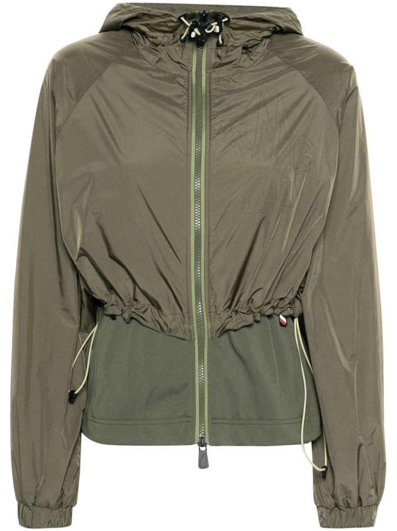 perforated-logo layered hooded jacket - 1