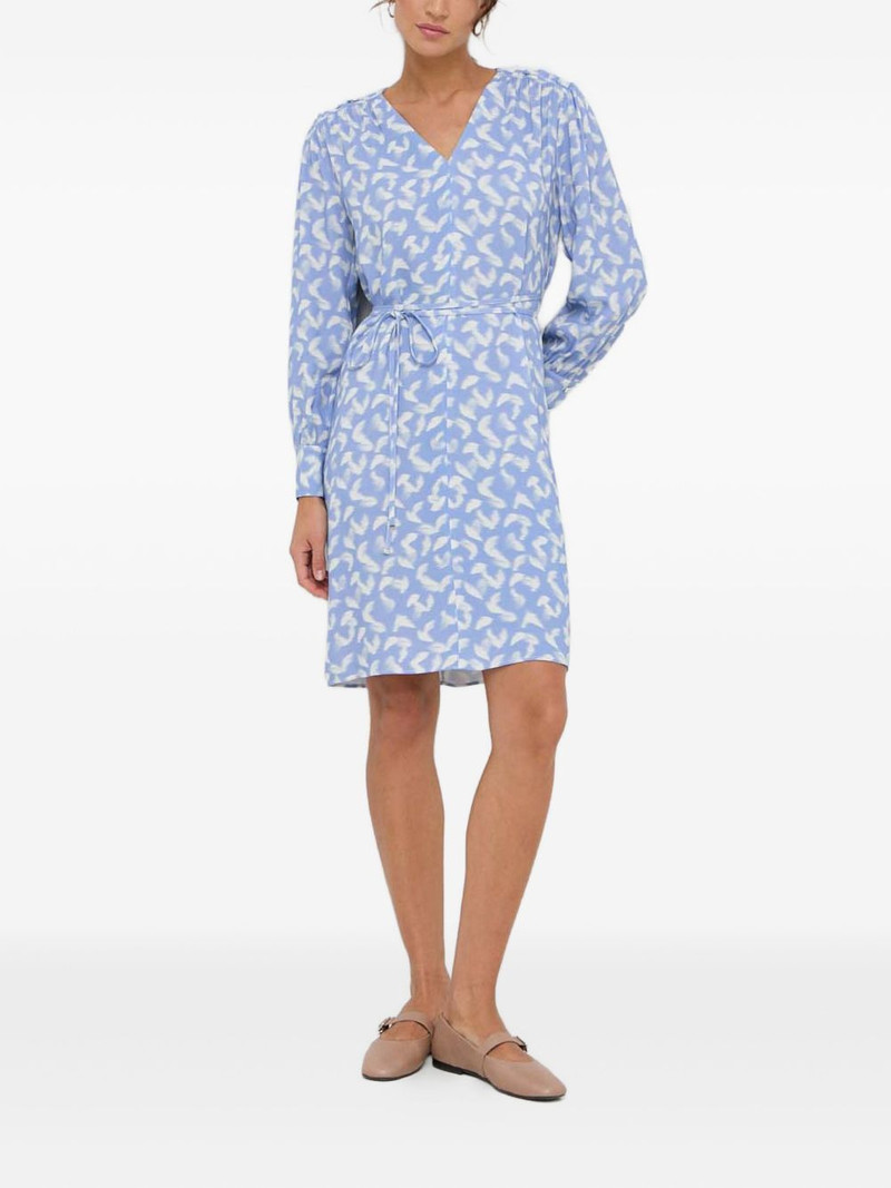 BOSS V-neck feather-print mini dress outlook