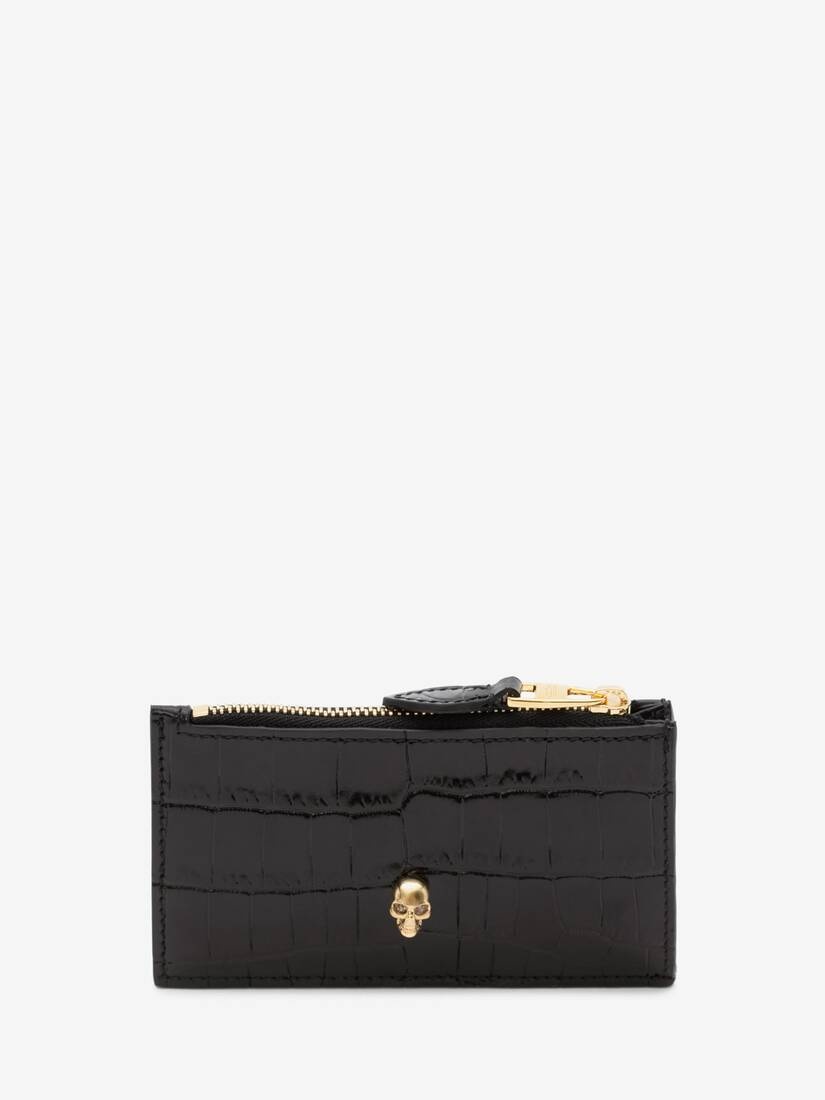 Women's Skull Zipper Card Holder in Black - 1