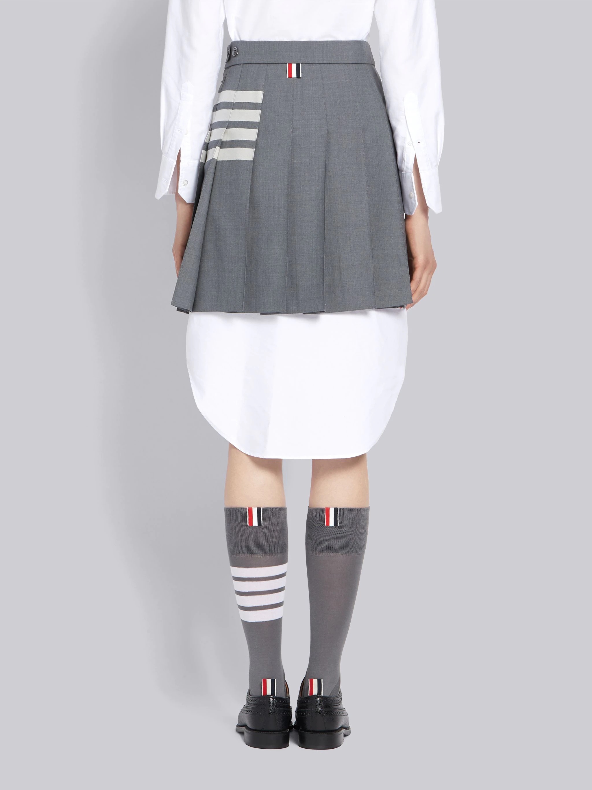 Medium Grey Plain Weave Mini Pleated 4-Bar Skirt - 3