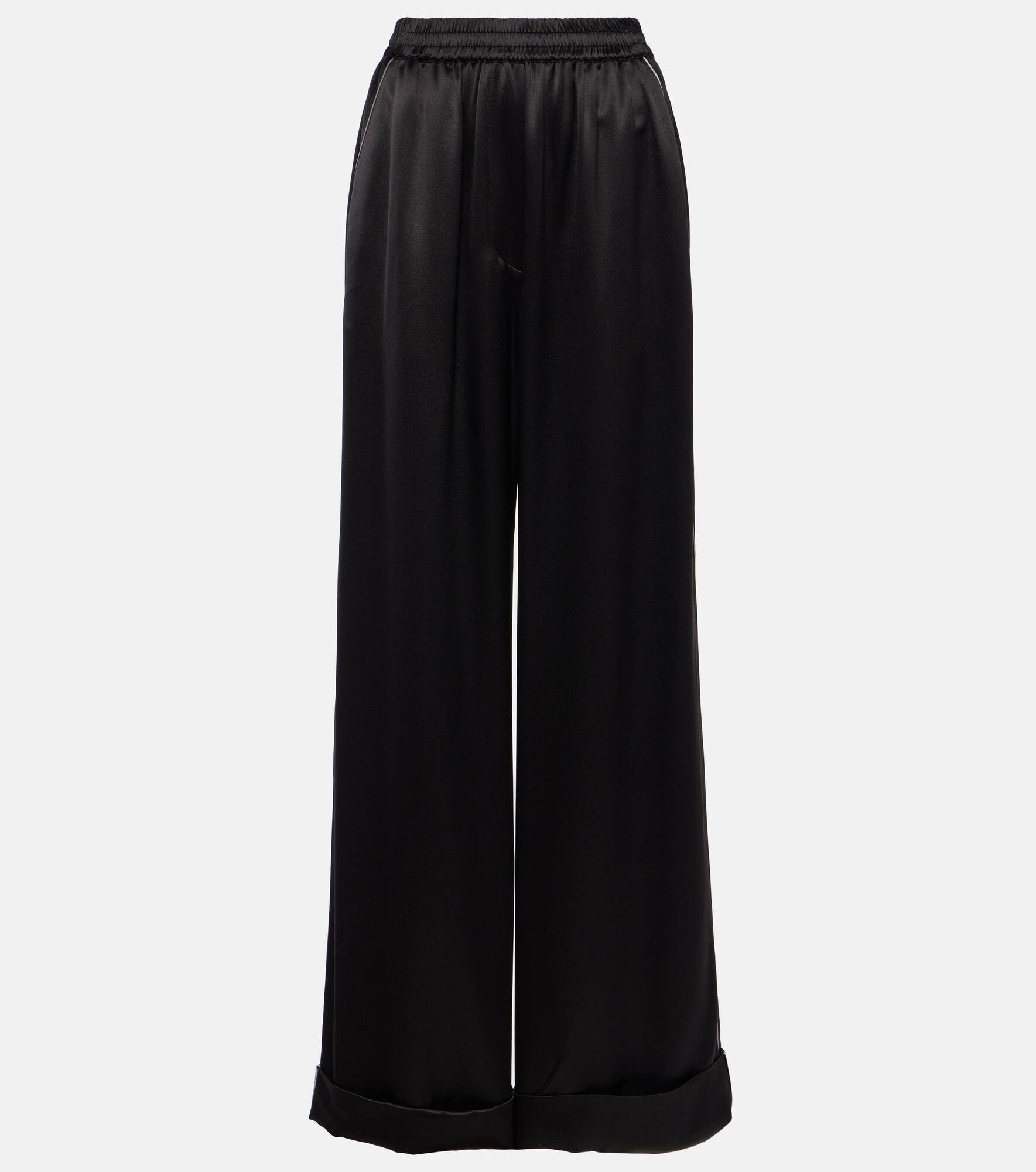 High-rise silk-blend wide-leg pants - 1