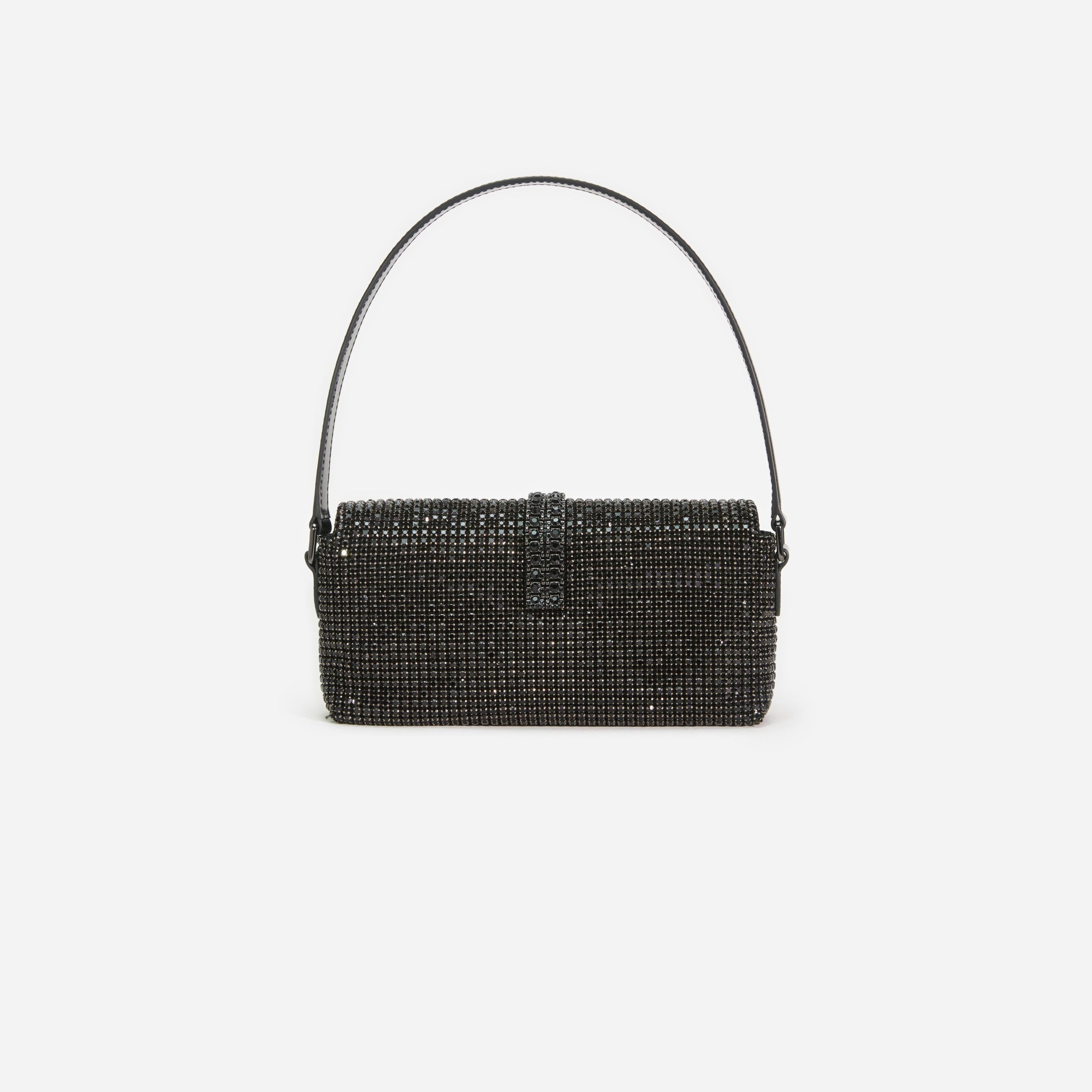 Black Rhinestone Chainmail Baguette Bag - 3