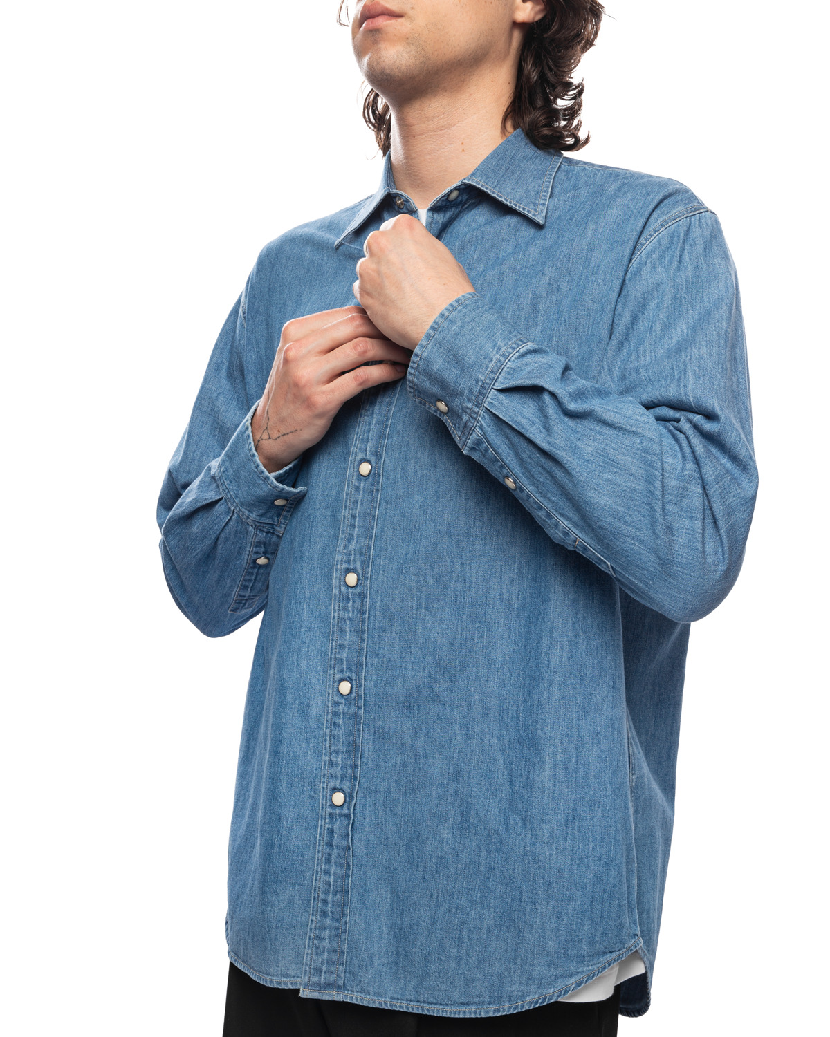 Selvedge Super Light Denim Shirt Washed Indigo - 4