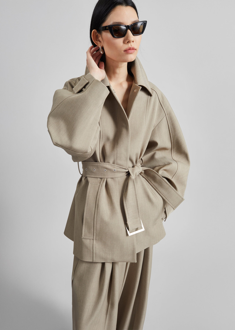 Venlo Curve Sleeve Belted Jacket - Beige 6